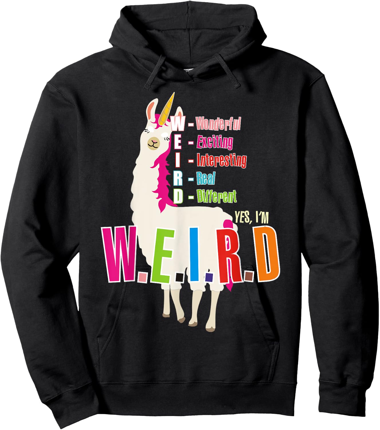 Yes I'm WEIRD Llamacorn Funny Cute Llama Unicorn Hoodie - Hoodie | Black