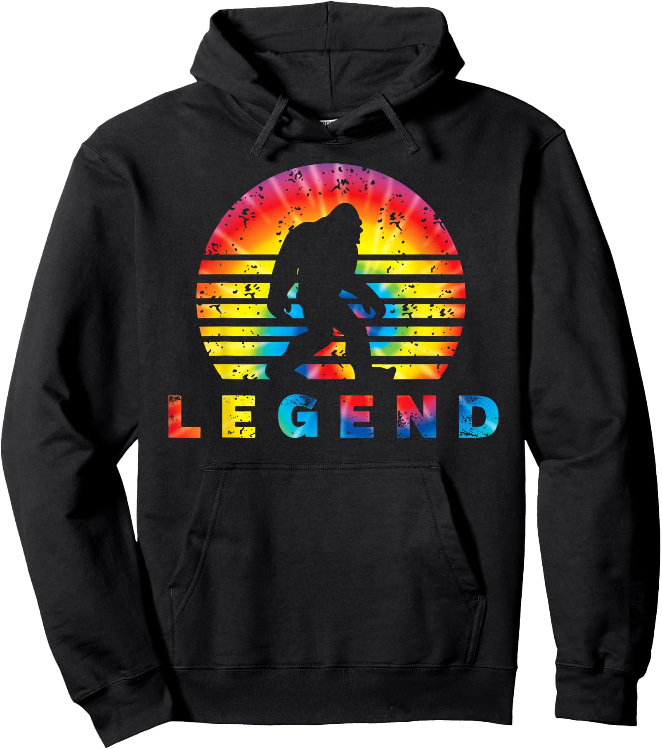 Tie Dye Retro Bigfoot Legend Silhouette Hoodie - Hoodie | Black