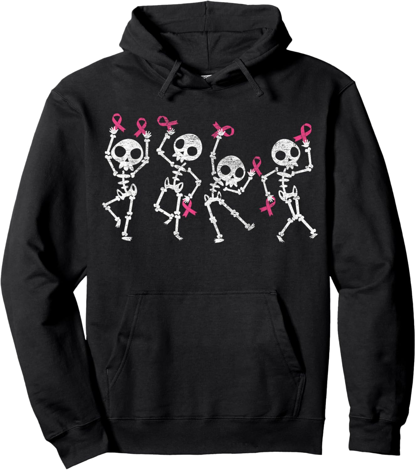Pink Ribbon Breast Cancer Awareness Skeleton Women Men Kids Hoodie - Hoodie | Black