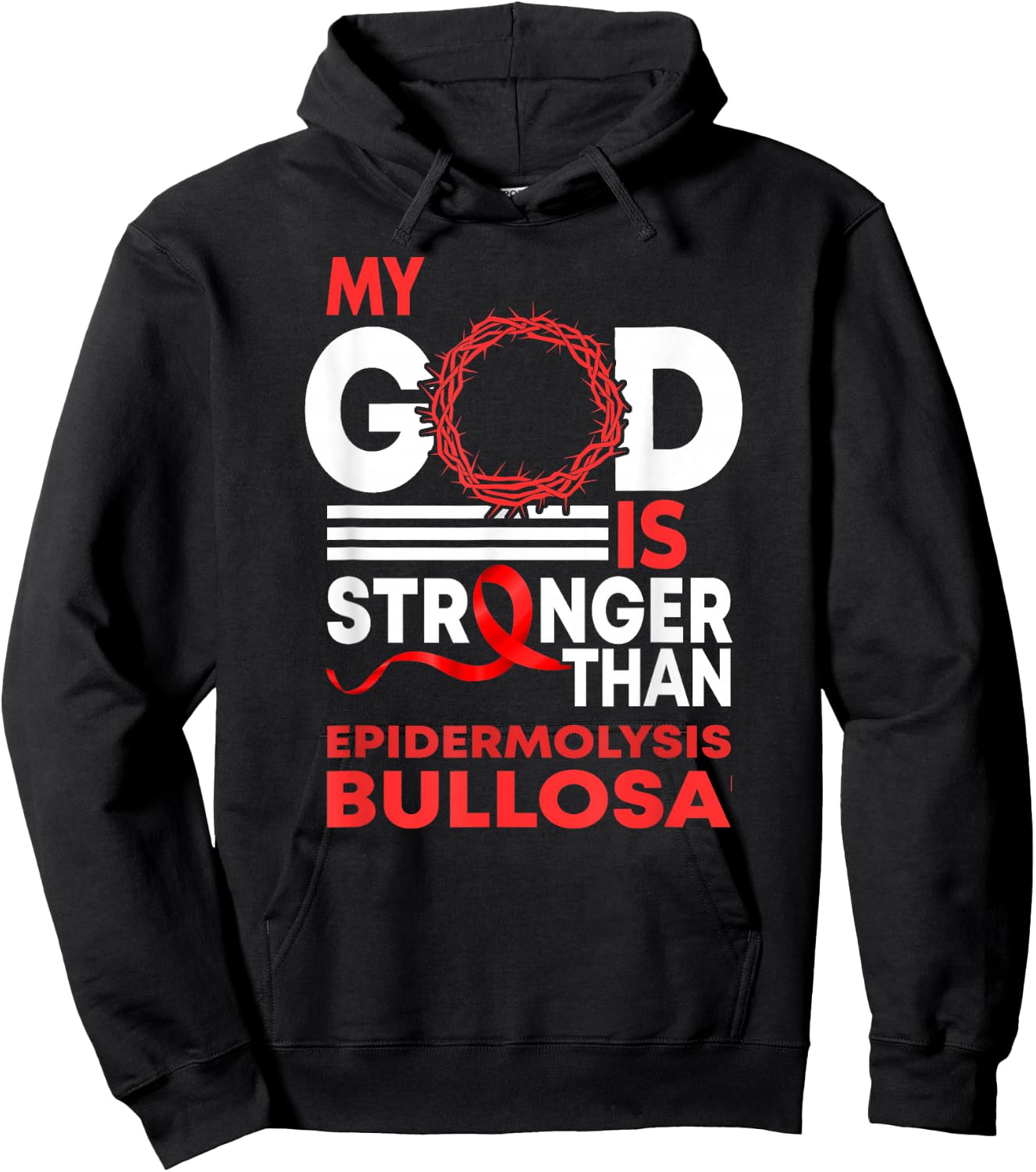 My God Stronger Than Epidermolysis Bullosa Awareness Ribbon Hoodie - Hoodie | Black