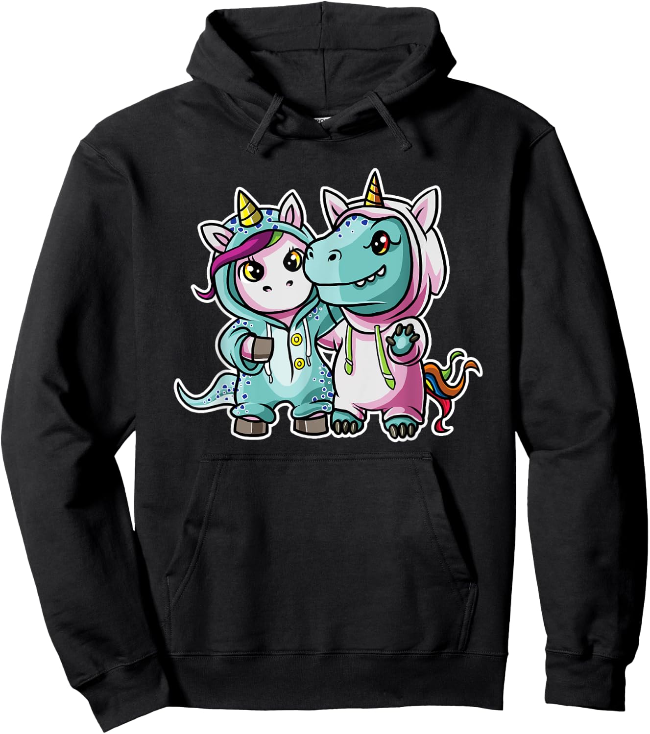 Unicorn T-Rex Best Friends Dinosaur Costume Hoodie - Hoodie | Black