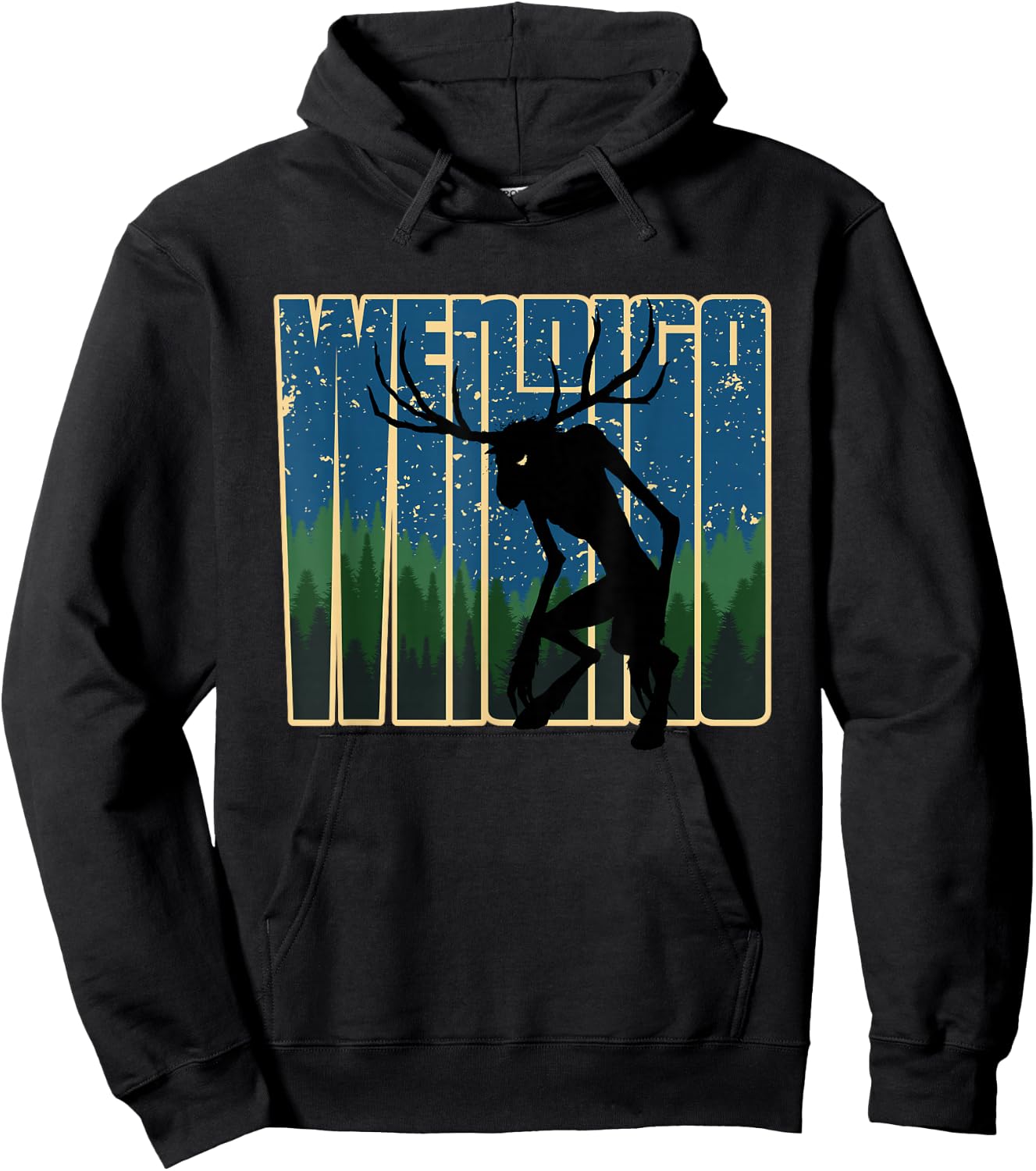 Retro Wendigo - Original Skinwalker Cryptid Spirit Artwork Hoodie - Hoodie | Black
