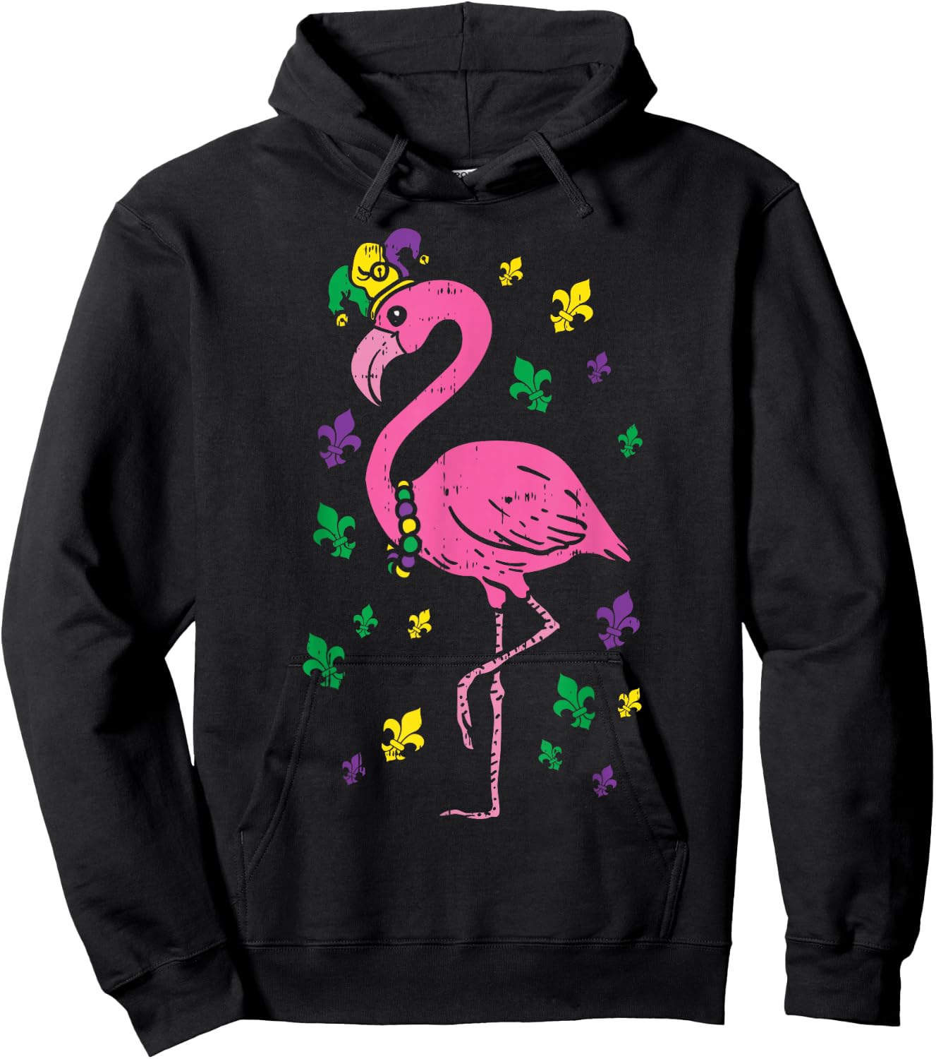 Jester Pink Flamingo Bird Animal Cute Mardi Gras Carnival Hoodie - Hoodie | Black