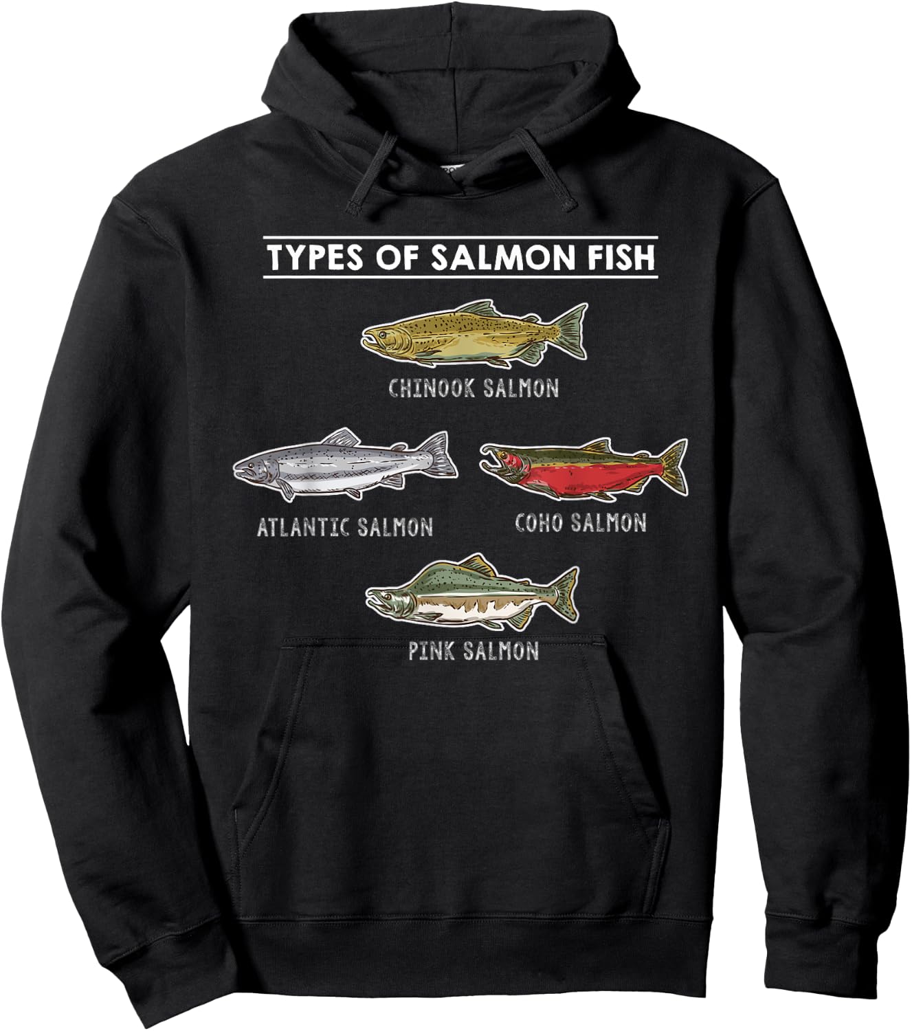 Types of Salmon Fish for Salmon Fishing Hoodie - Hoodie | Black