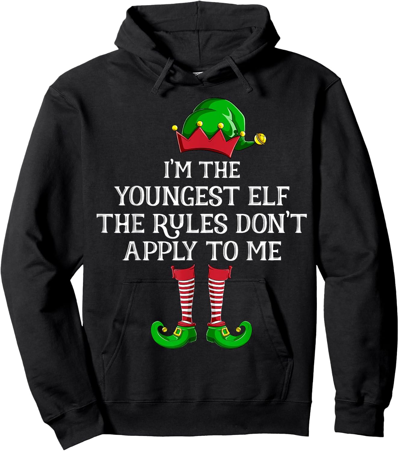 I'm Youngest Elf The Rules Dont Apply To Me Family Christmas Hoodie - Hoodie | Black