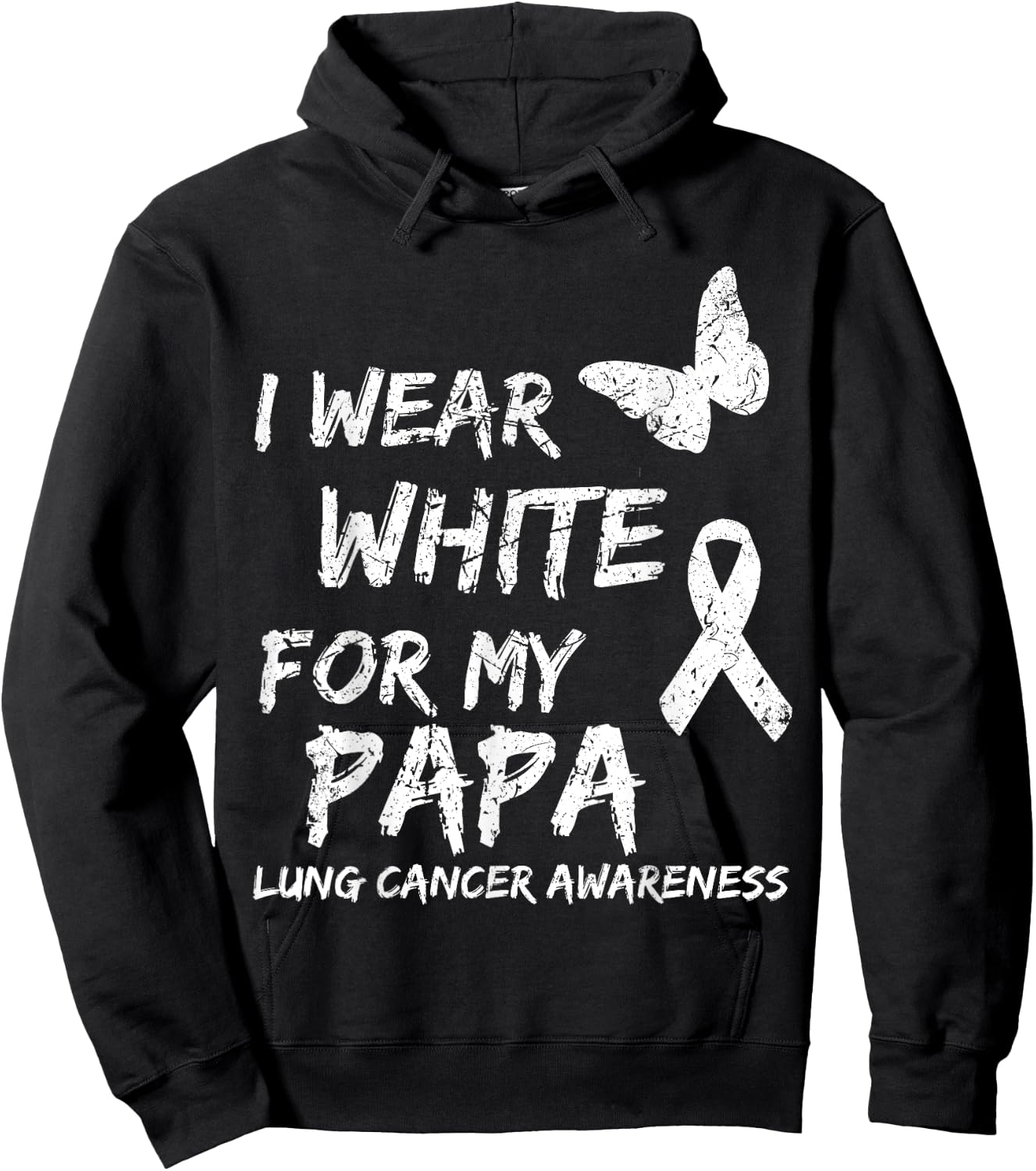 I Wear White For My Papa Lung Cancer Awareness Ribbon Family Hoodie - Hoodie | Black