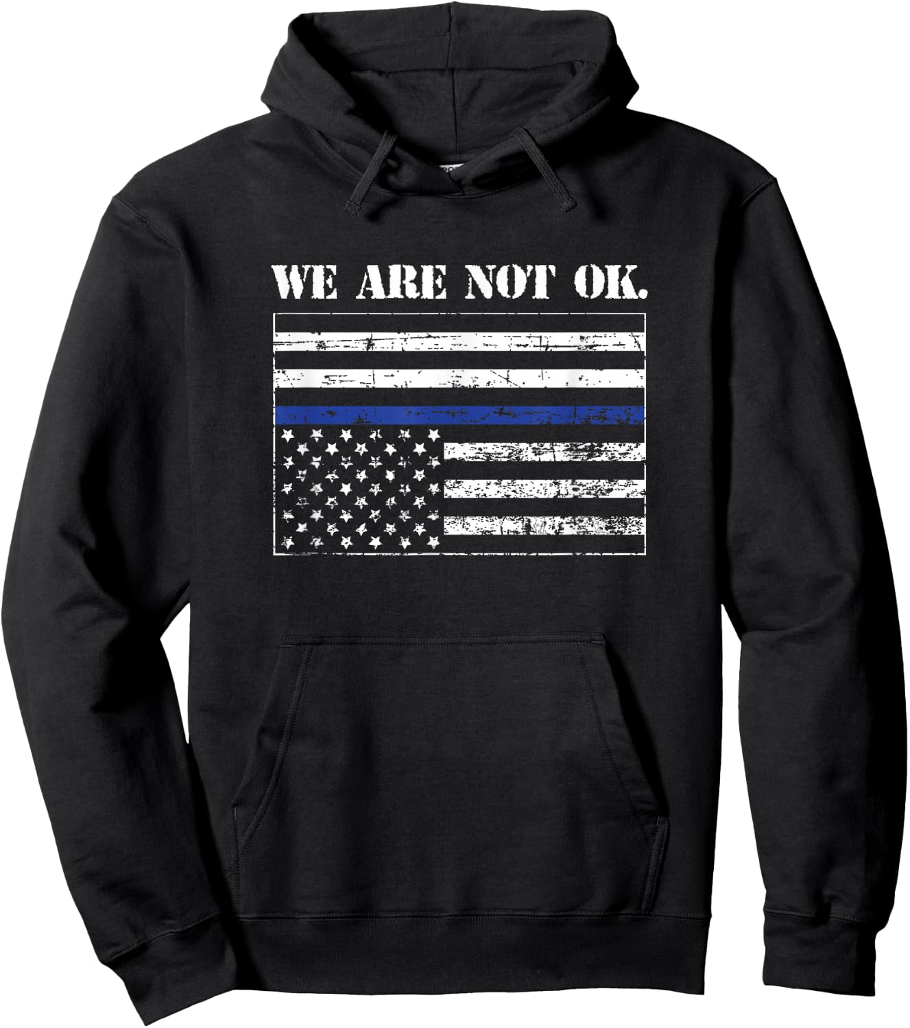 Upside Down Blue Line Flag in Distress Hoodie - Hoodie | Black