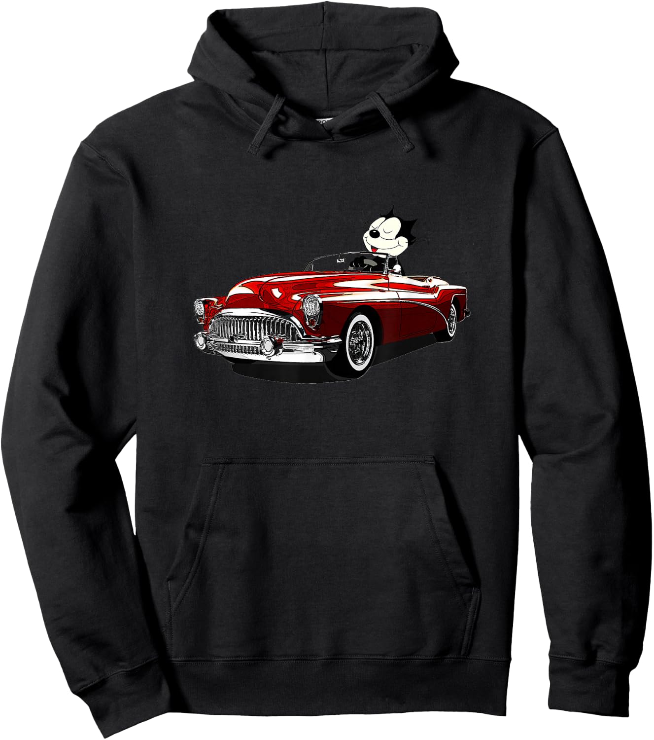 Felix Old-Skool Cat Drives Retro Red Lowrider Convertible Hoodie - Hoodie | Black