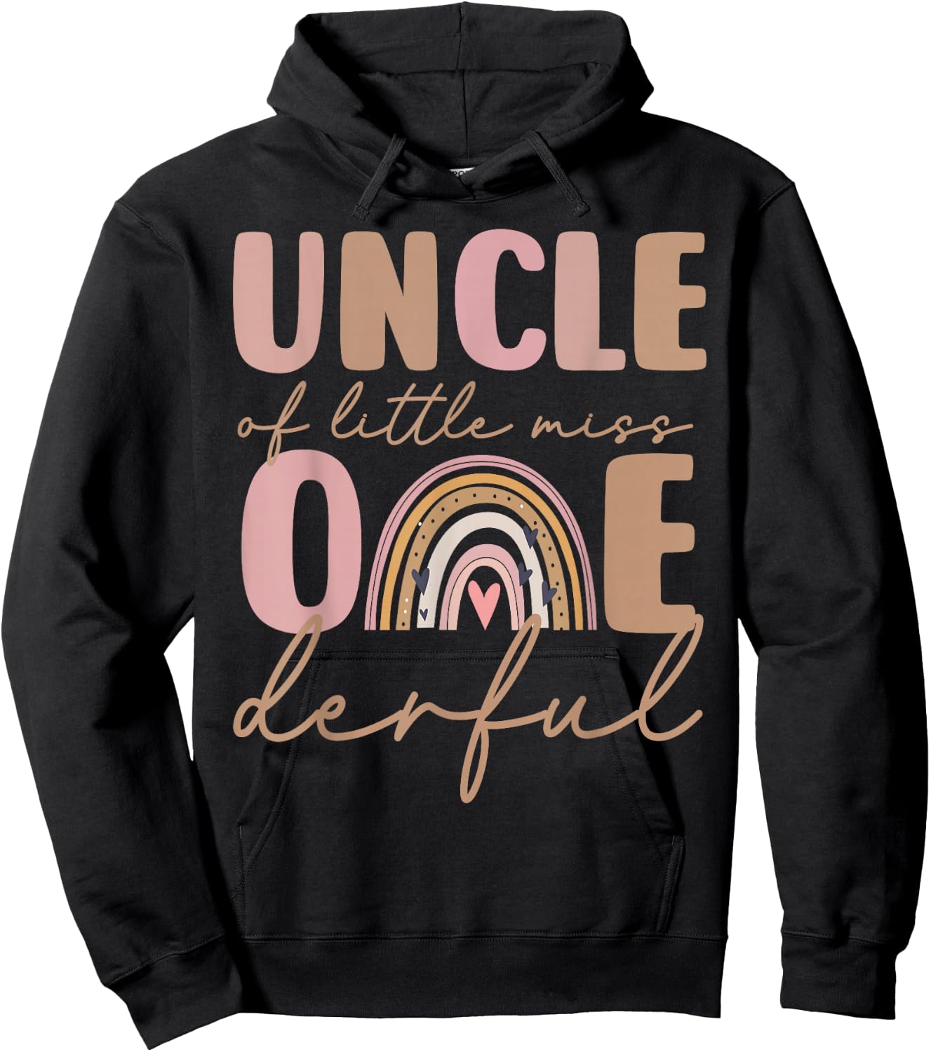 Uncle of Little Miss Onederful First Birthday Boho Rainbow Hoodie - Hoodie | Black