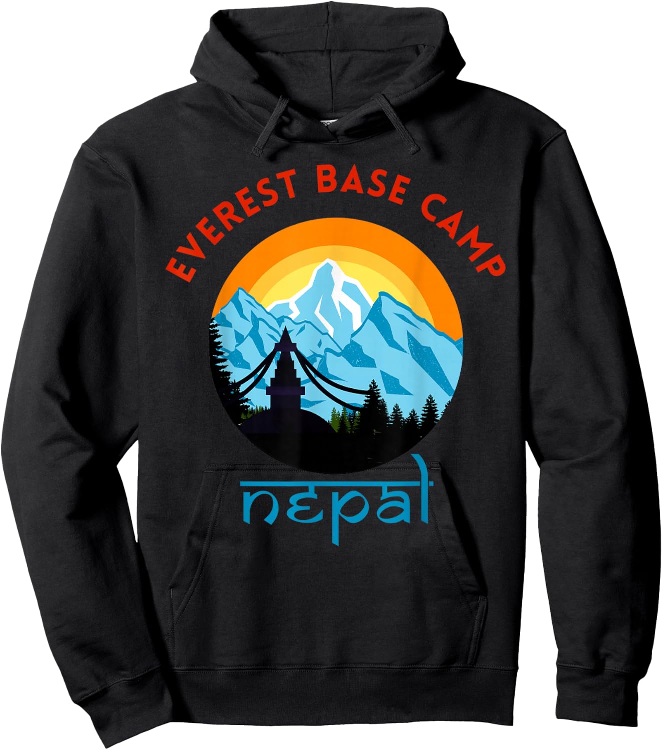 Mount Everest Base Camp Nepal Mountain Hiker Nepali Script Hoodie - Hoodie | Black