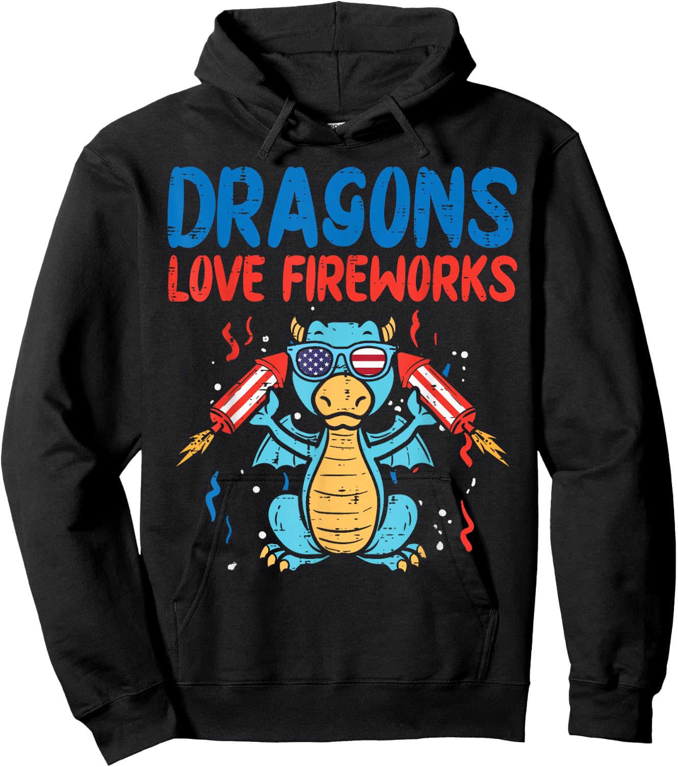 Dragons Love Fireworks Funny American 4th Of July Fourth Hoodie - Hoodie | Black