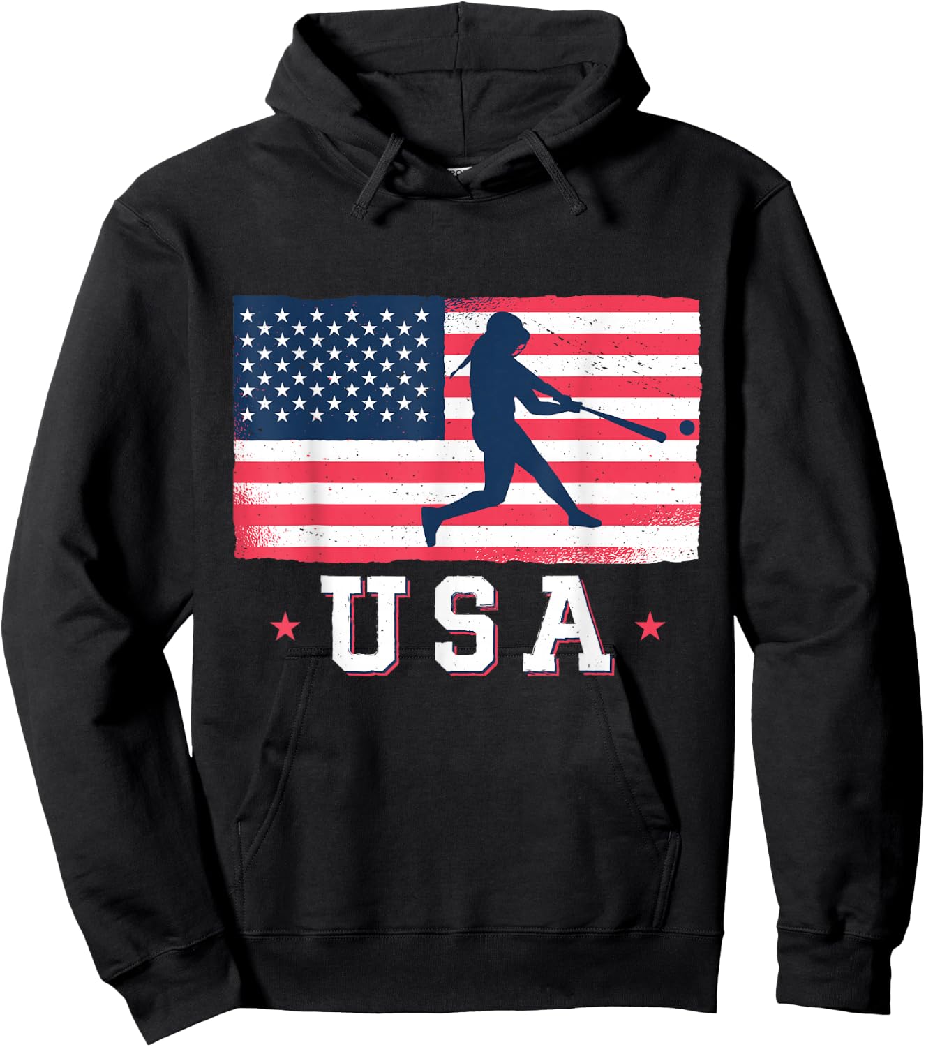 USA Flag Team Softball 4th of July Hoodie - Hoodie | Black