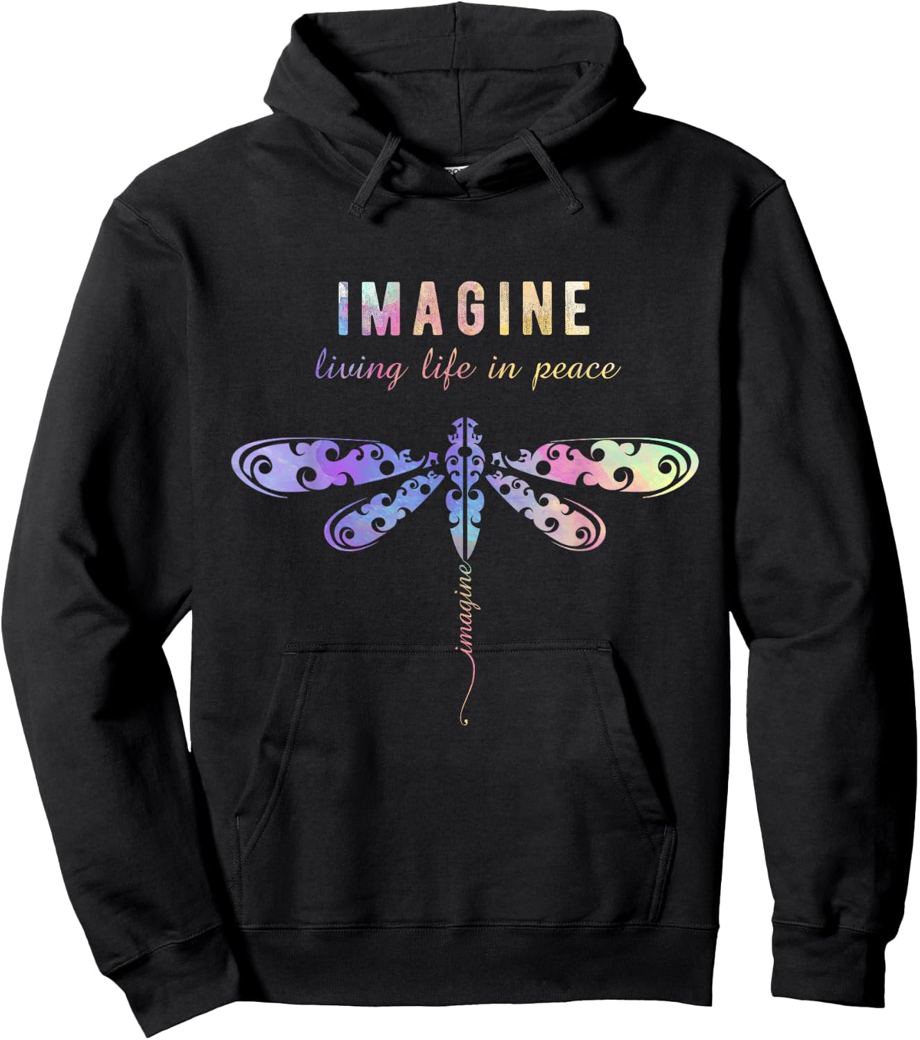 Imagine Boho Dragonfly , 60s 70s Retro Groovy Hippy Vibes Hoodie - Hoodie | Black