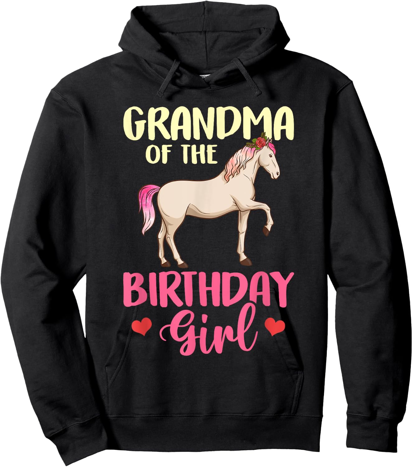 Grandma of the Birthday Girl Horse Equestrian Party Family Hoodie - Hoodie | Black