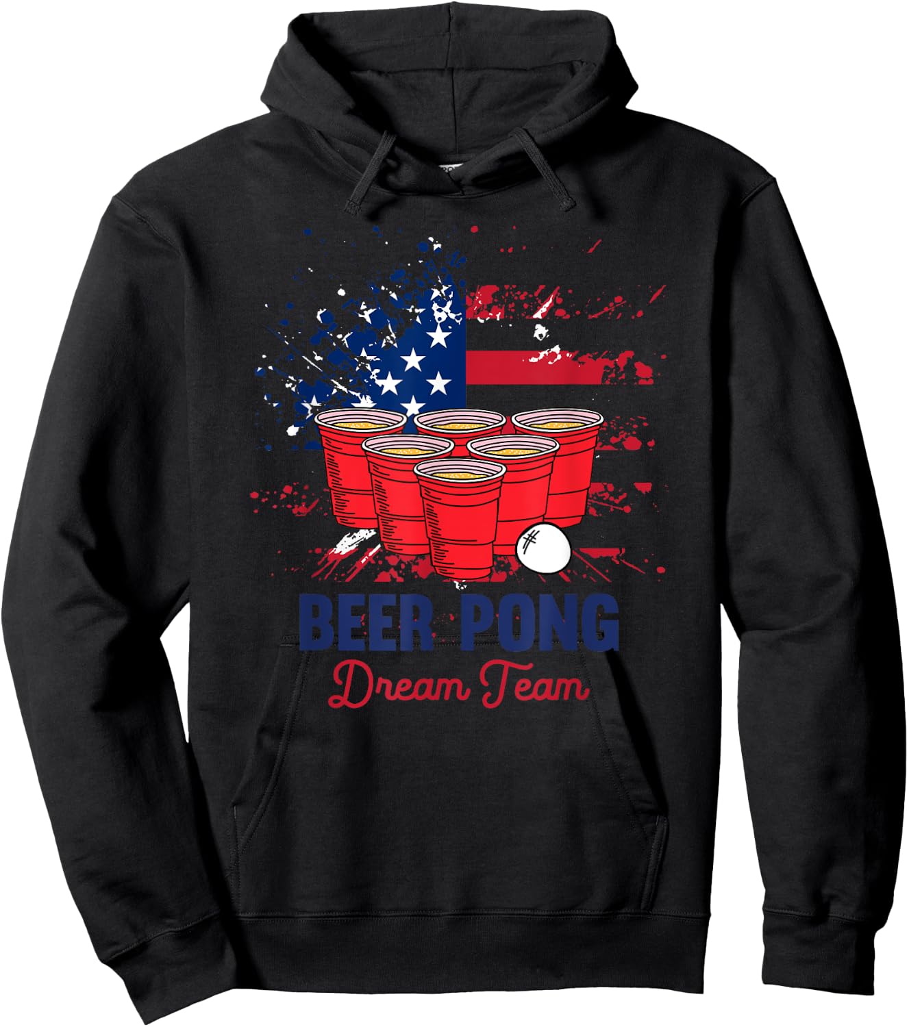 Beer Pong USA Flag Team | Patriotic Drinking Game Gift Hoodie - Hoodie | Black