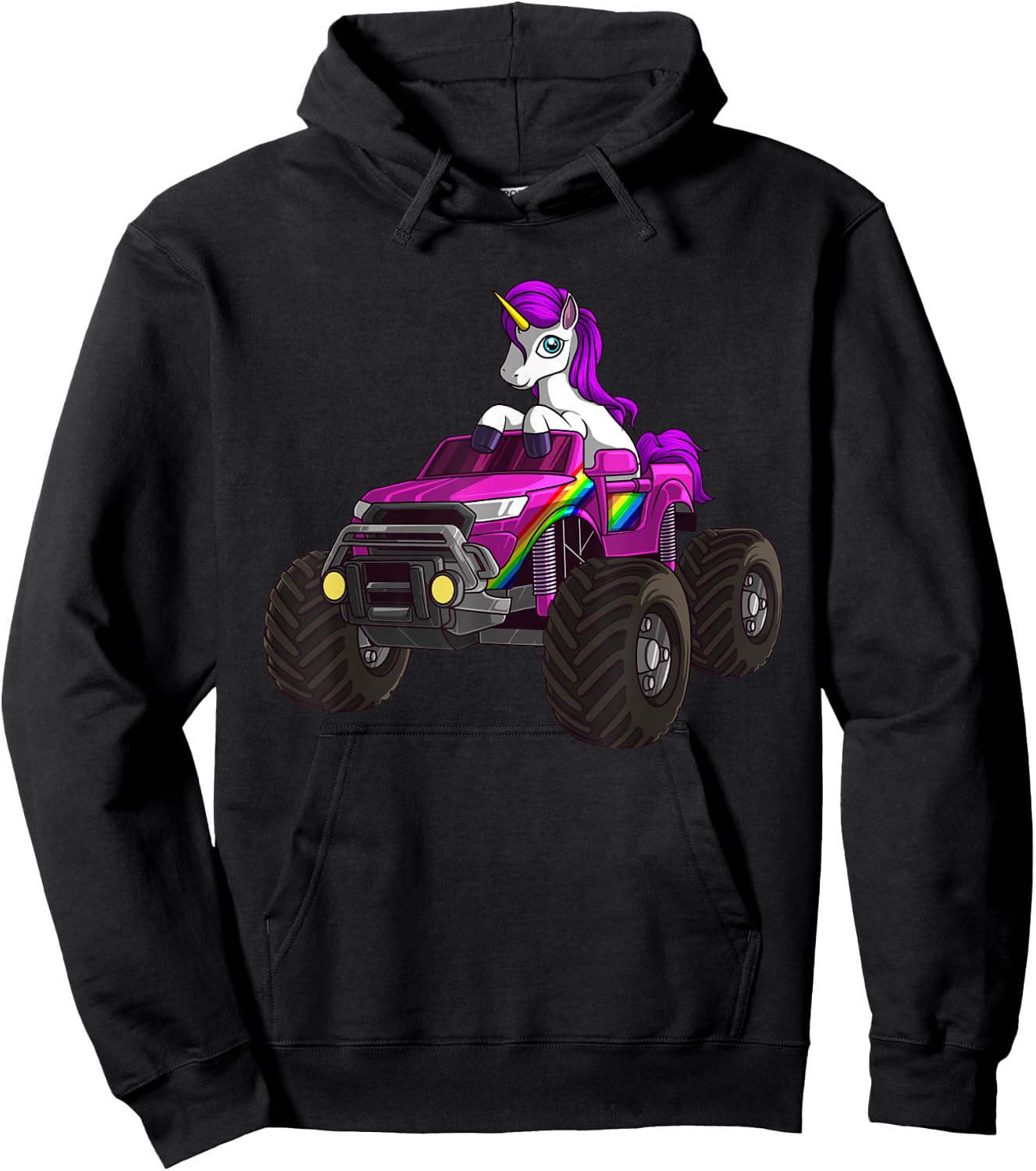 Funny Unicorn Monster Truck Gift Girls Cool Pink Party Hoodie - Hoodie | Black