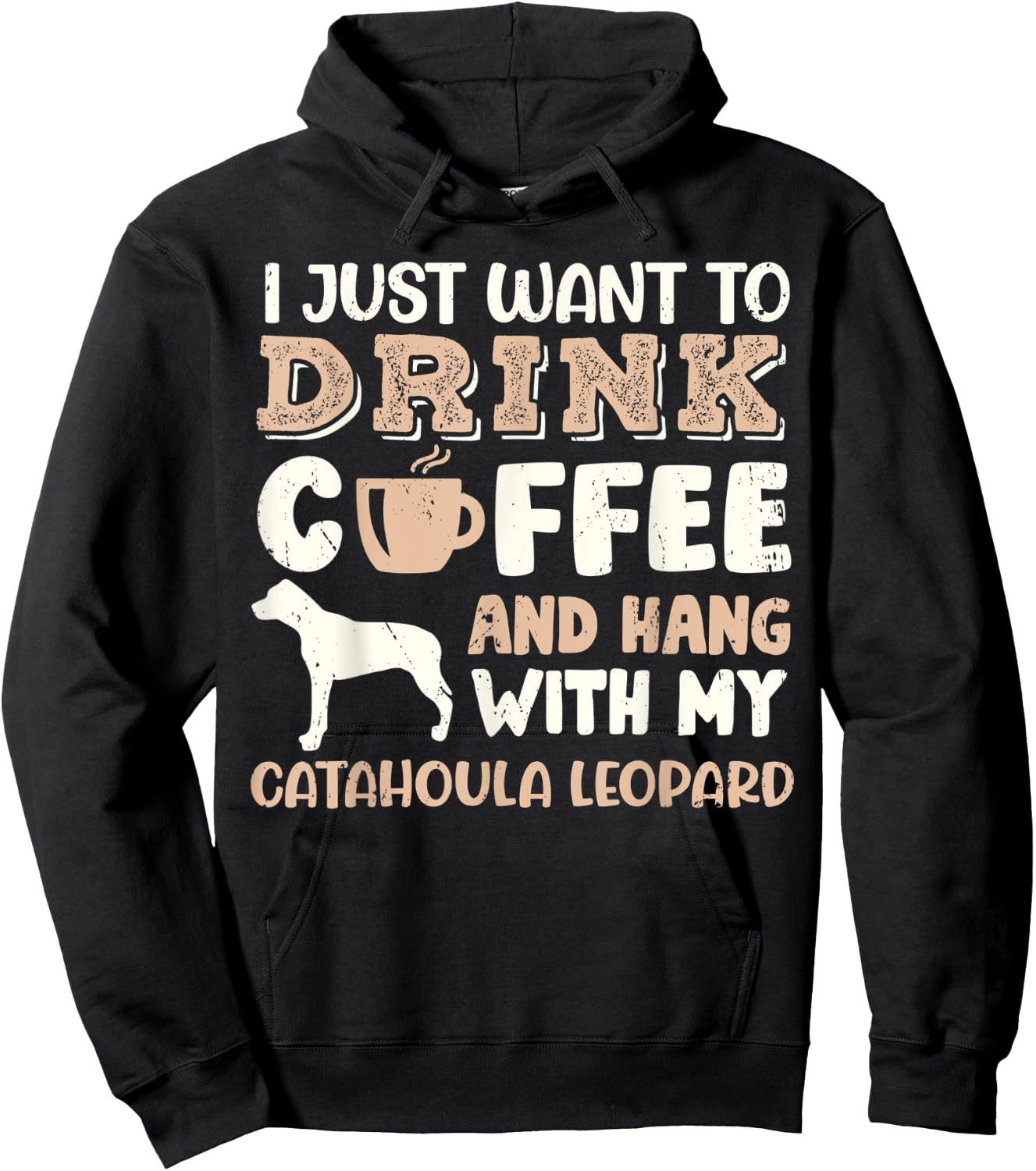Funny Catahoula Leopard Drink Coffee Hand With Dog Mom Gift Men Women Kids Hoodie - Hoodie | Black