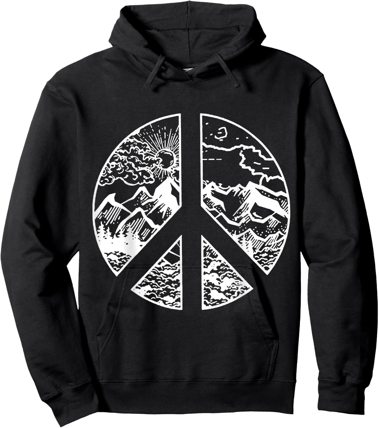 Nature Peace Outdoor Adventures Mountain Peace Sign Hippie Hoodie - Hoodie | Black