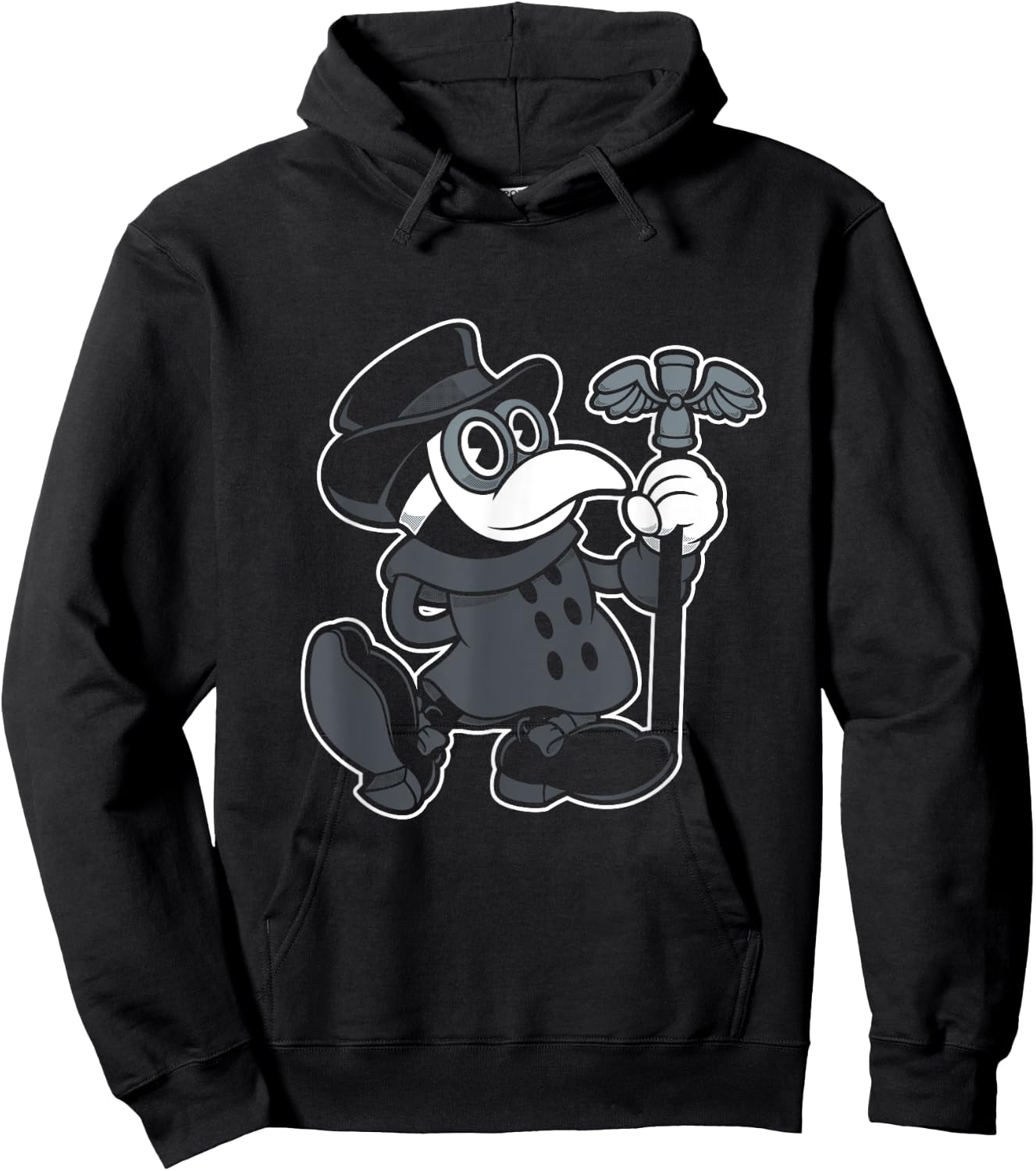 Vintage Cartoon Plague Doctor - Creepy Cute - Spooky Goth Hoodie - Hoodie | Black