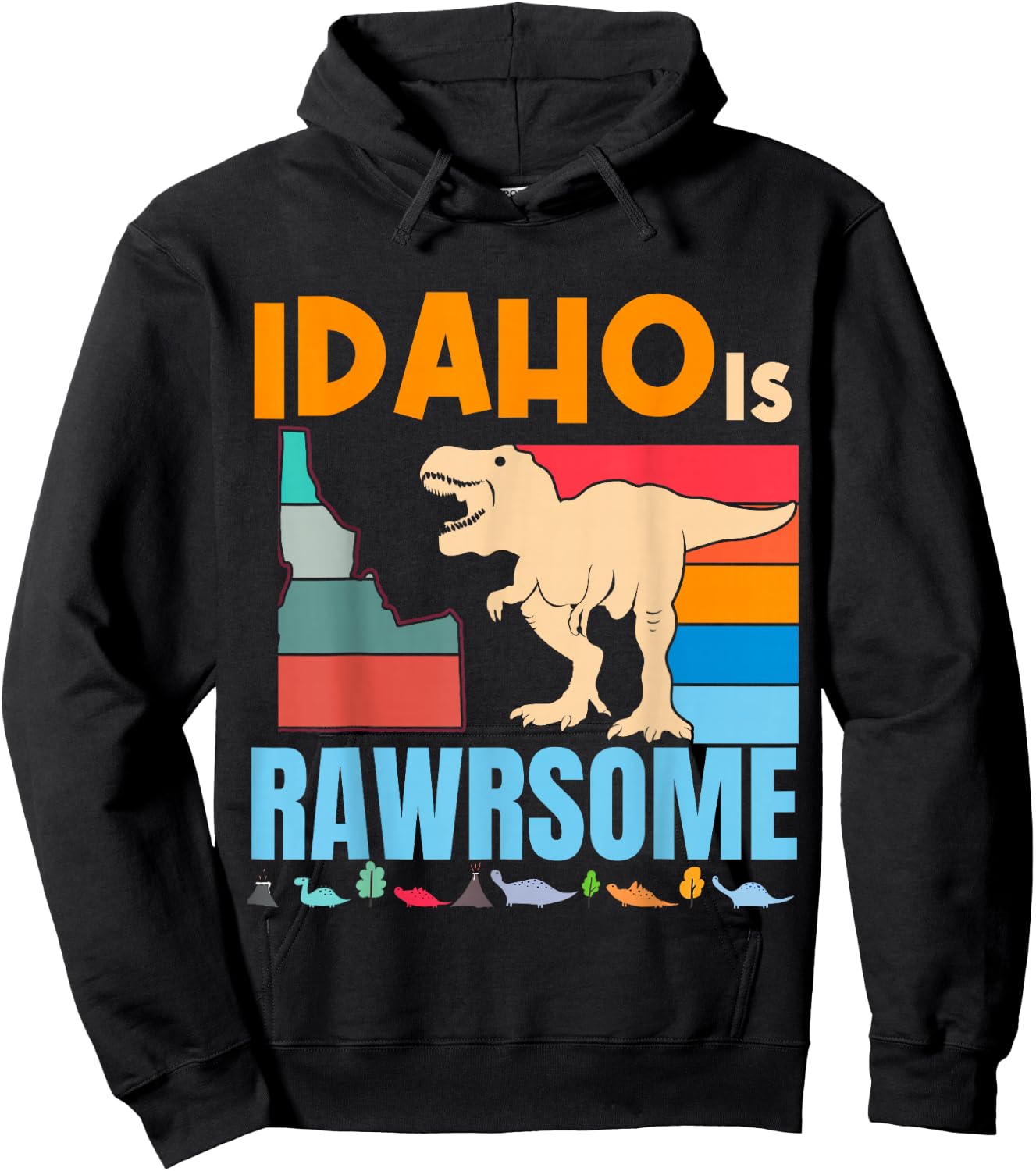 Idaho Is Awesome Dinosaur I Love Idaho Gift Kids Boys Girls Hoodie - Hoodie | Black