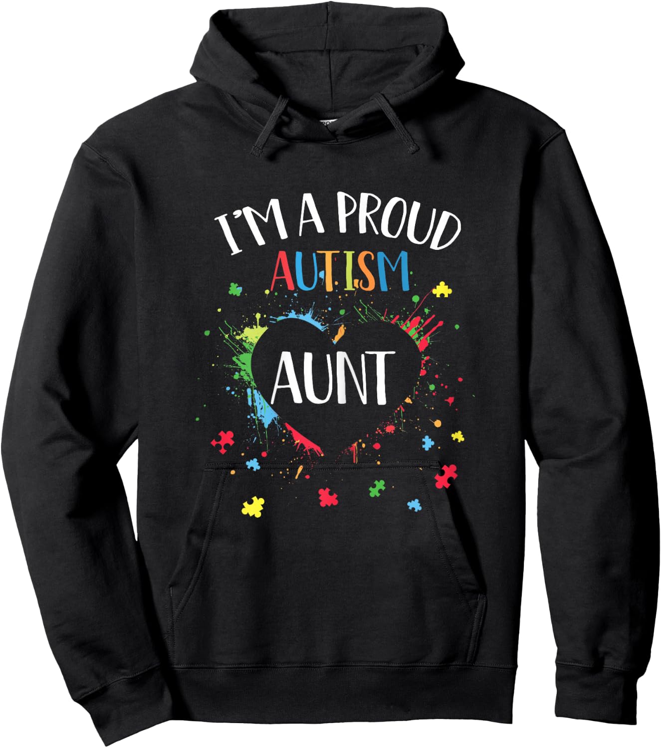 Puzzle Heart I'm A Proud Autism Aunt Autism Awareness Hoodie - Hoodie | Black
