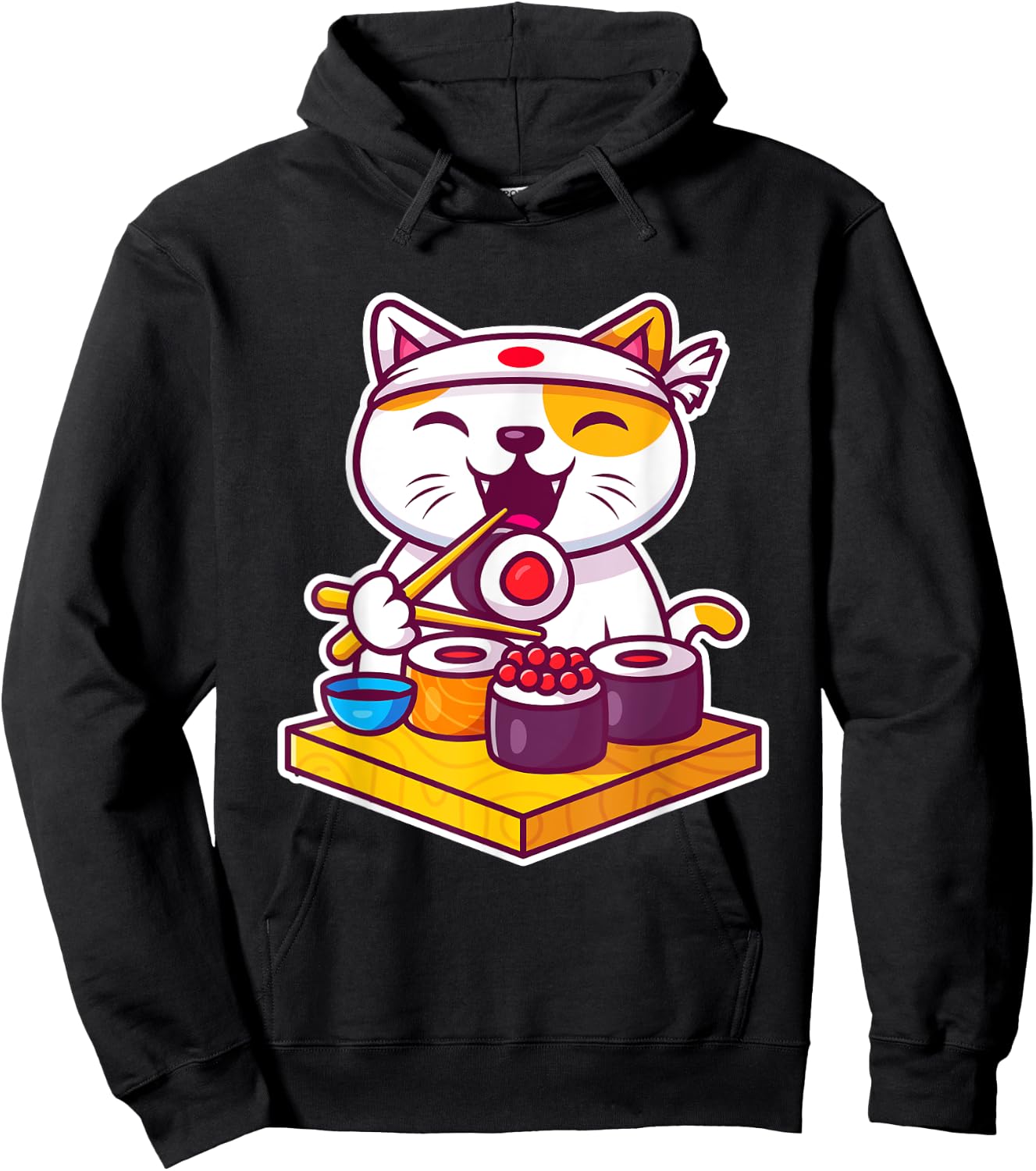 Funny Cool Sushi Cat New Look Outfit Illustration Graphic Men Women Kids Hoodie - Hoodie | Black