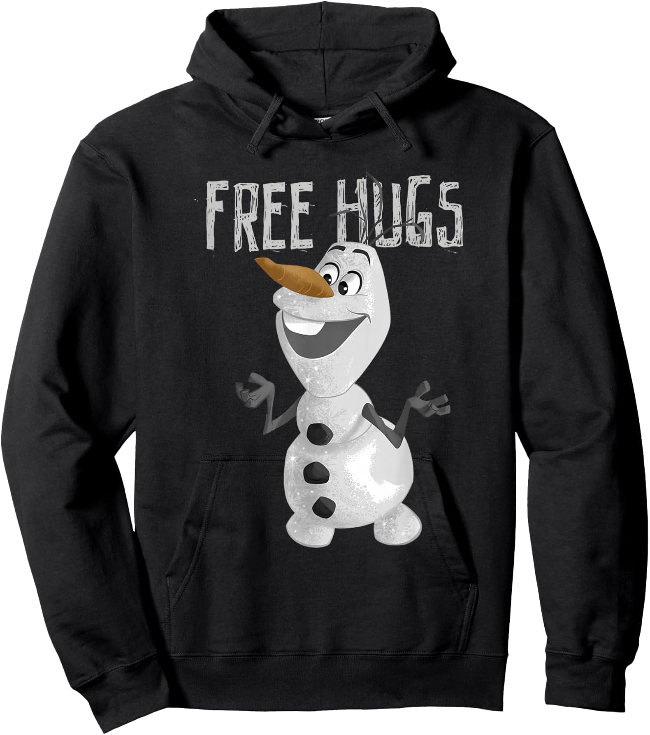 Disney Frozen Olaf Vintage Free Hugs Big Snowman Logo Hoodie - Hoodie | Black
