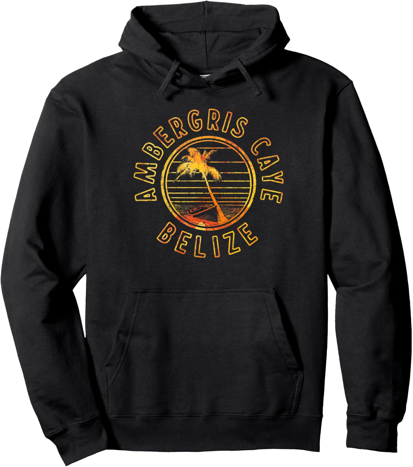 Belize Ambergris Caye Retro Sunset Hoodie - Hoodie | Black