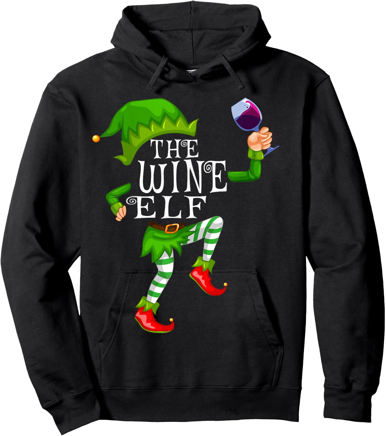 The Wine Elf Wine Drinking Matching Family Christmas Pajama Hoodie - Hoodie | Black
