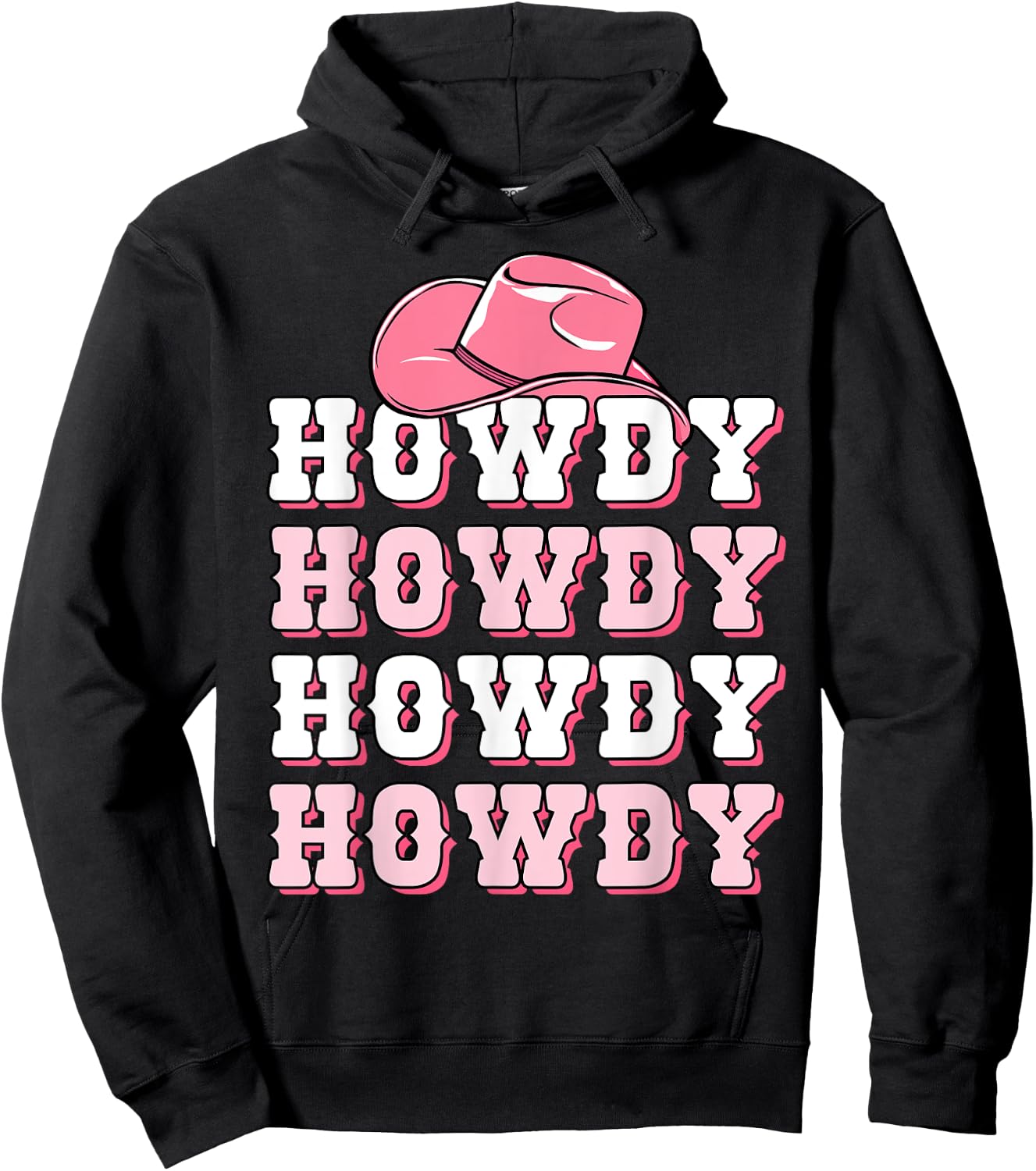 Girls Pink Howdy Western Shirt Cowboy Hat Southern Cowgirl Hoodie - Hoodie | Black