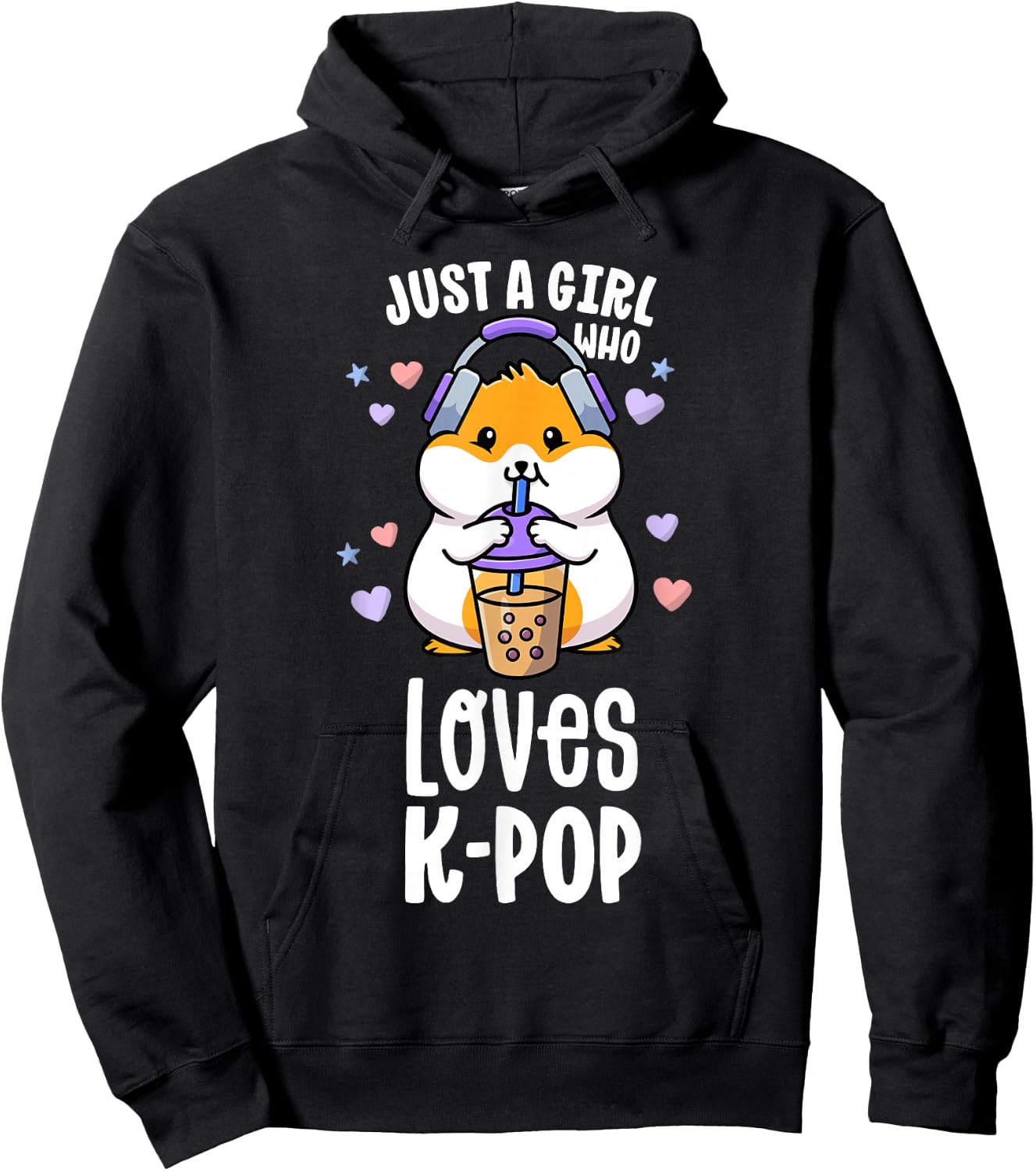 K Pop Gifts For Teens Girl Kawaii KPop Hamster Bubble Tea Hoodie - Hoodie | Black