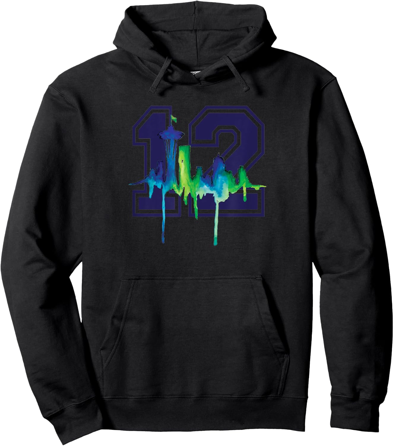Seattle Football Fan - city skyline 12 watercolor Hoodie - Hoodie | Black