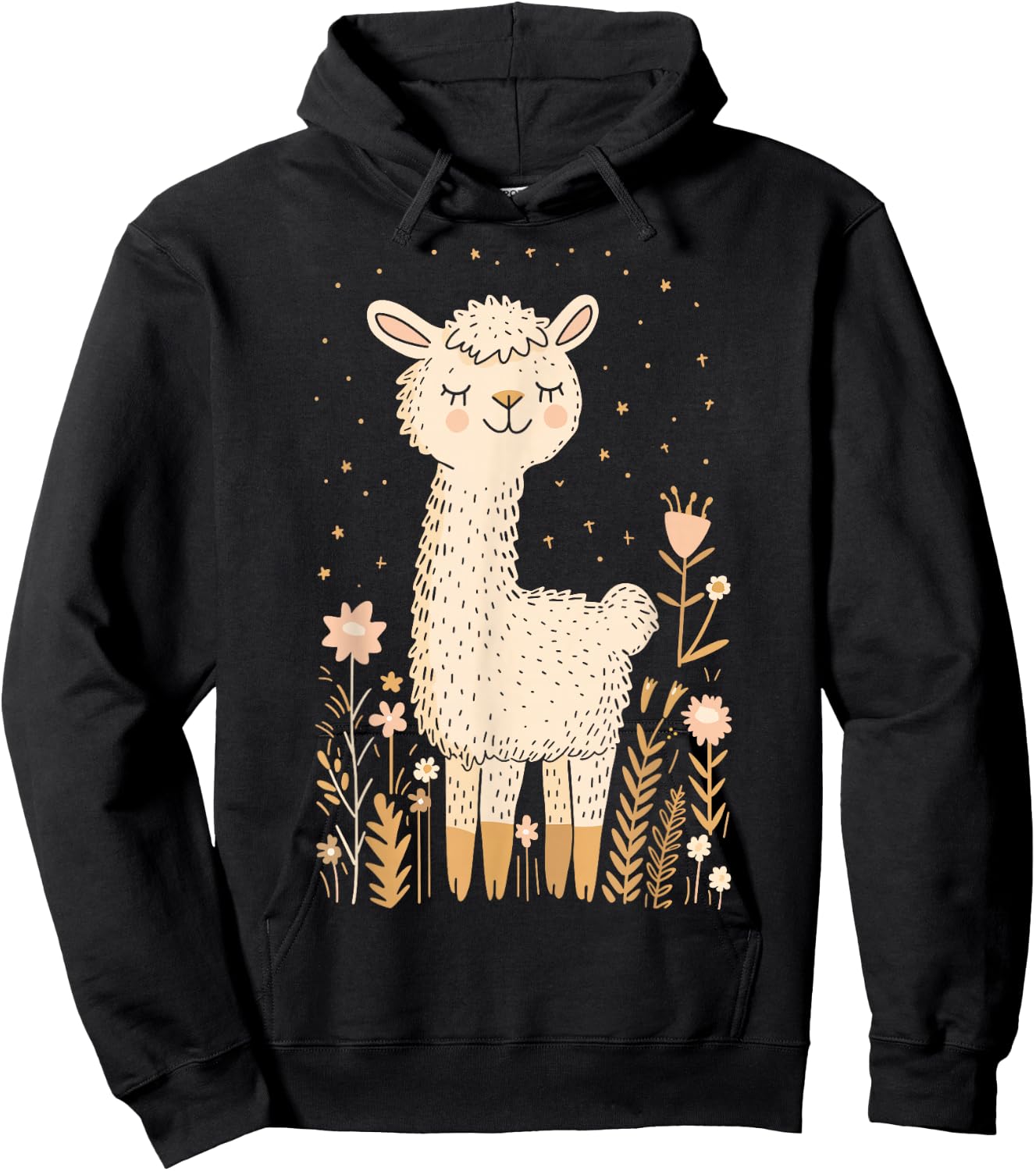 Llama Alpaca Lama Cute Flowers Adorable Baby Farm Animal Hoodie - Hoodie | Black