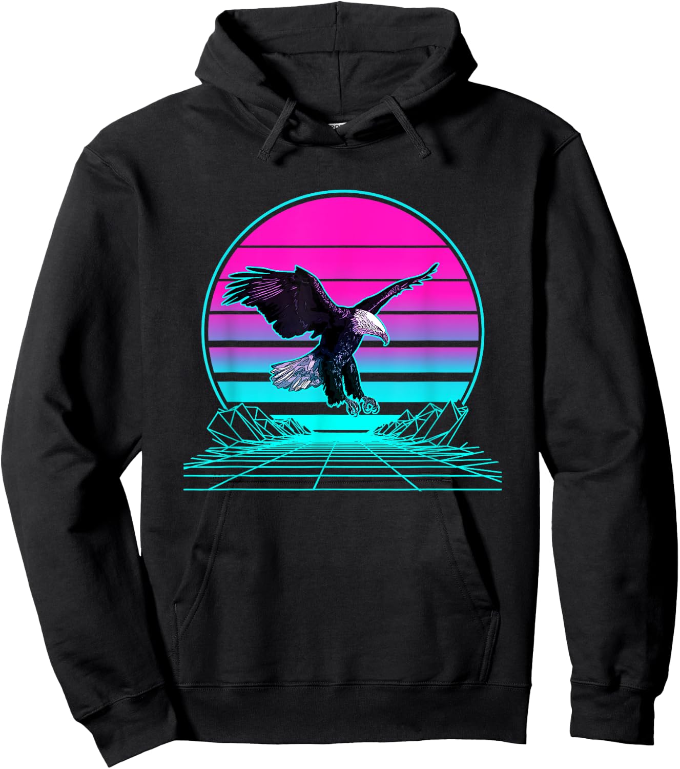 Vintage Retro Sunset Bald Eagle Hoodie - Hoodie | Black