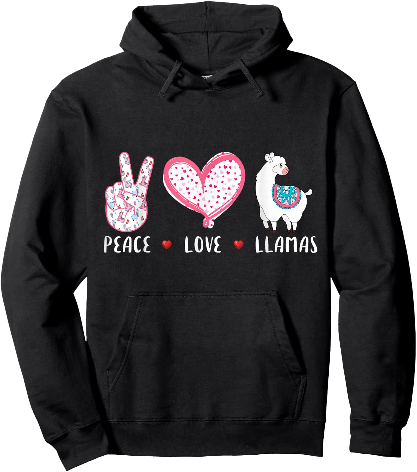 Peace Love Llamas Gift Girls Boys Kids Women Men Llama Hoodie - Hoodie | Black