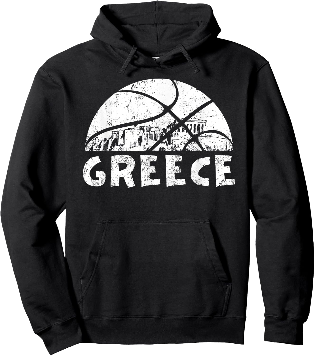 Greece Basketball Vintage Distressed Hoodie - Hoodie | Black