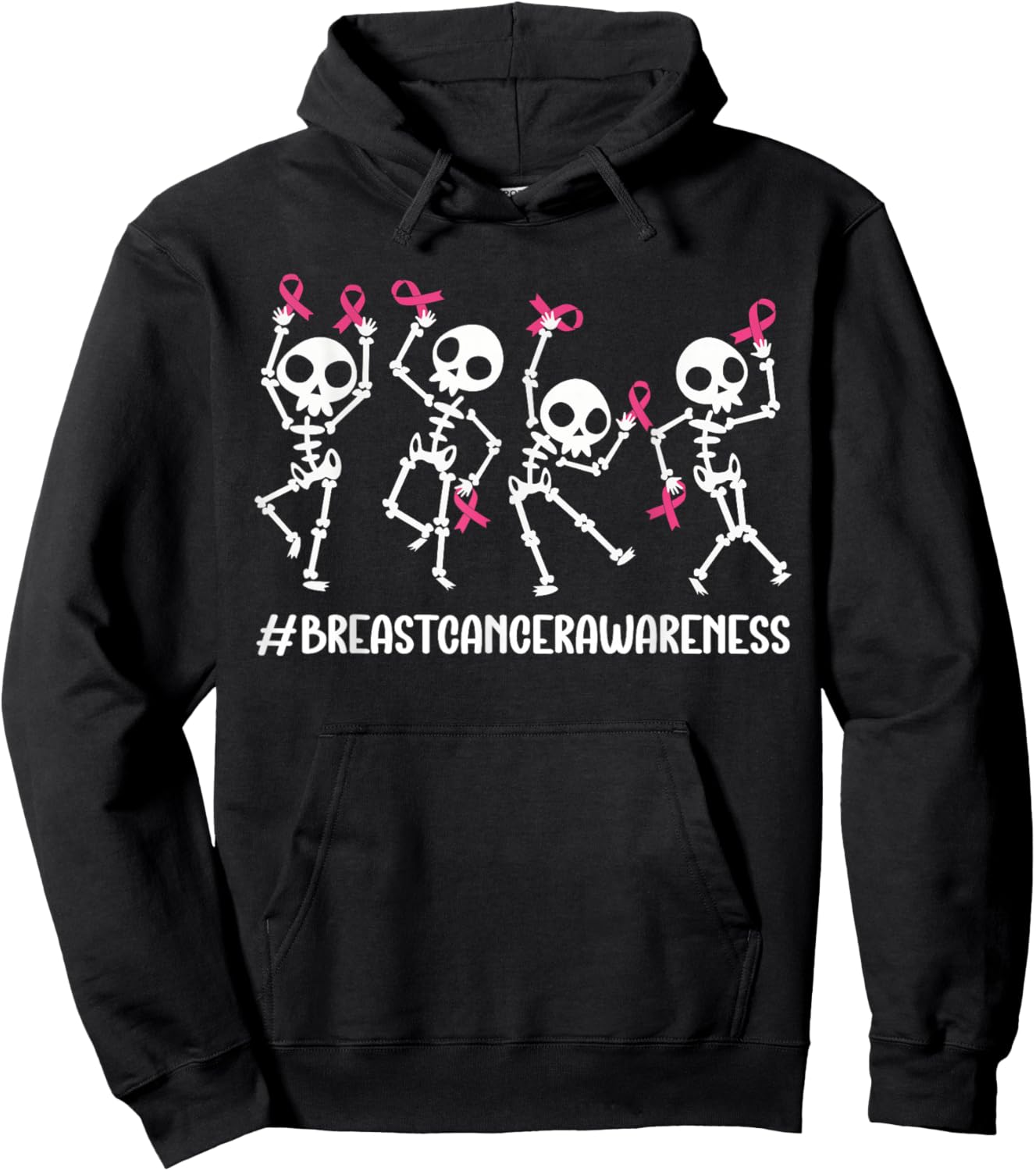 Pink Ribbon Breast Cancer Awareness Skeleton Women Men Kids Hoodie - Hoodie | Black