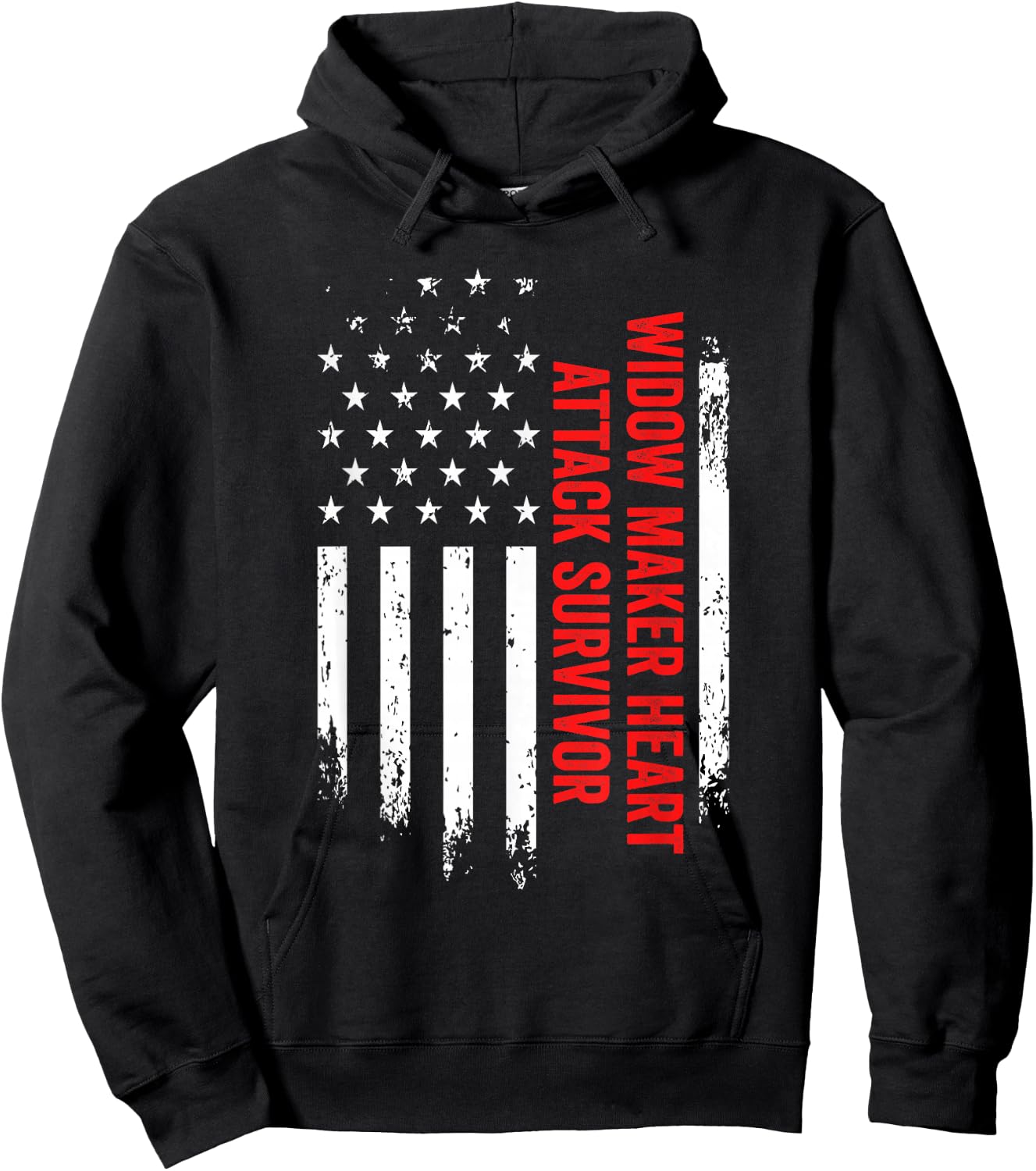 Widow Maker Heart Attack Survivor American Flag Recovery Hoodie - Hoodie | Black