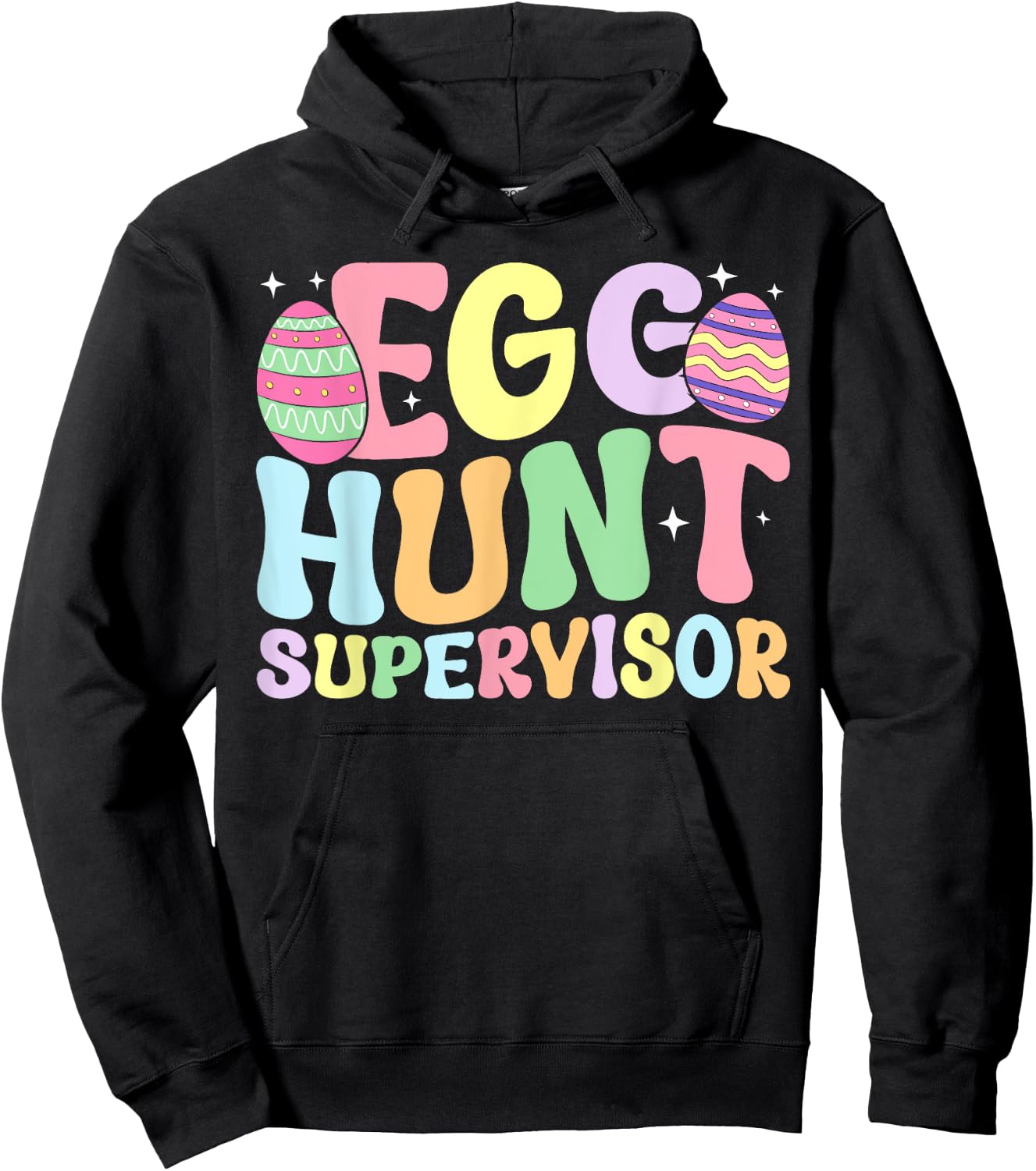 Egg Hunt Supervisor Retro Egg Hunting Party Mom Dad Easter Hoodie - Hoodie | Black