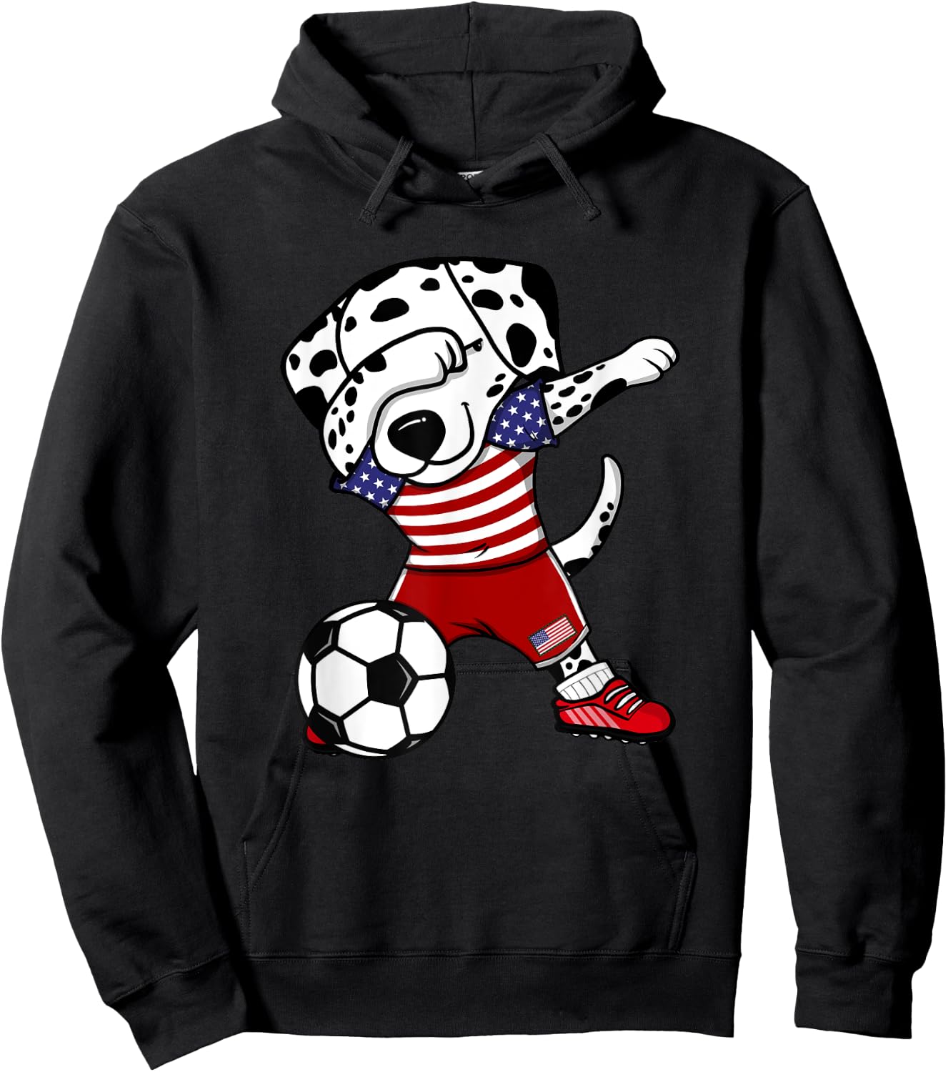 Dabbing Dalmatian America Soccer Fan Jersey US Flag Football Hoodie - Hoodie | Black