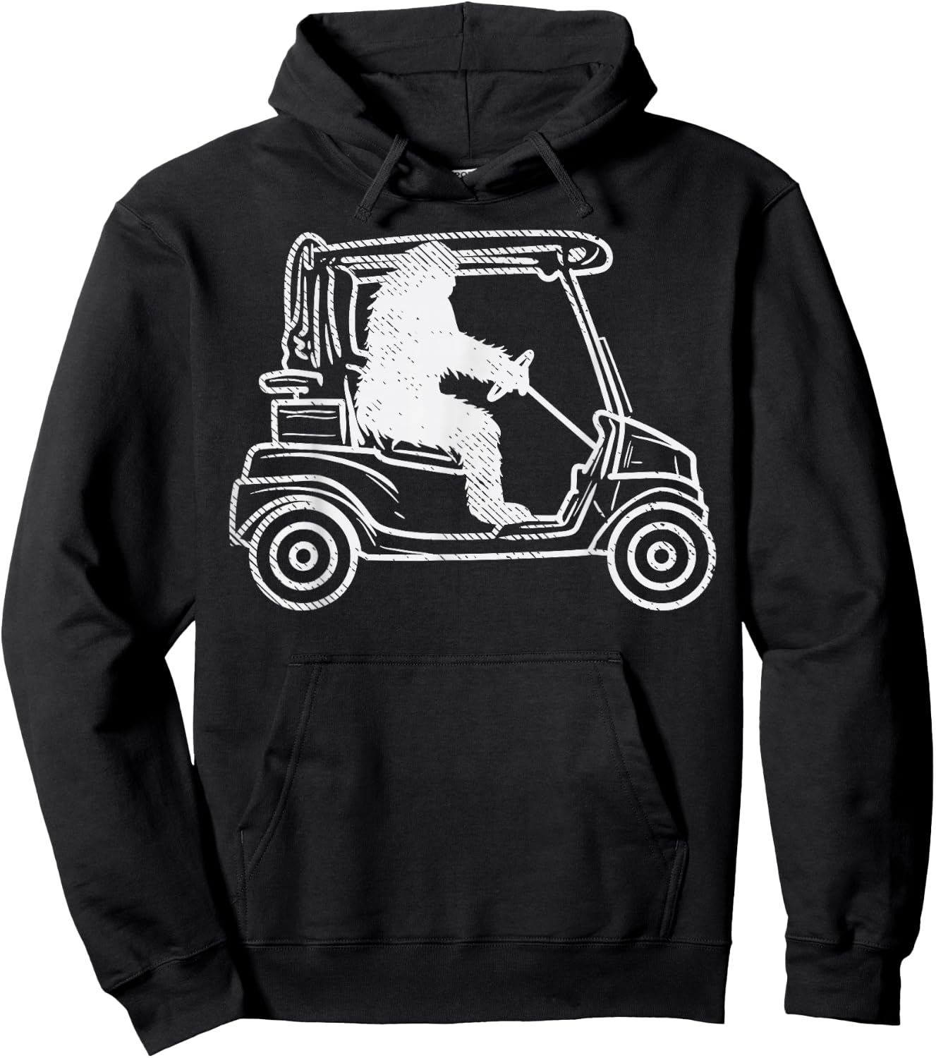 Bigfoot Sasquatch Driving Golf Cart Funny Golfing Golfer Hoodie - Hoodie | Black