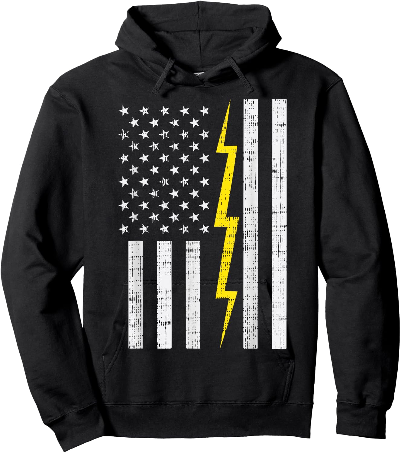 US Flag Lightning Bolt Vintage Patriotic Electrician Gift Hoodie - Hoodie | Black