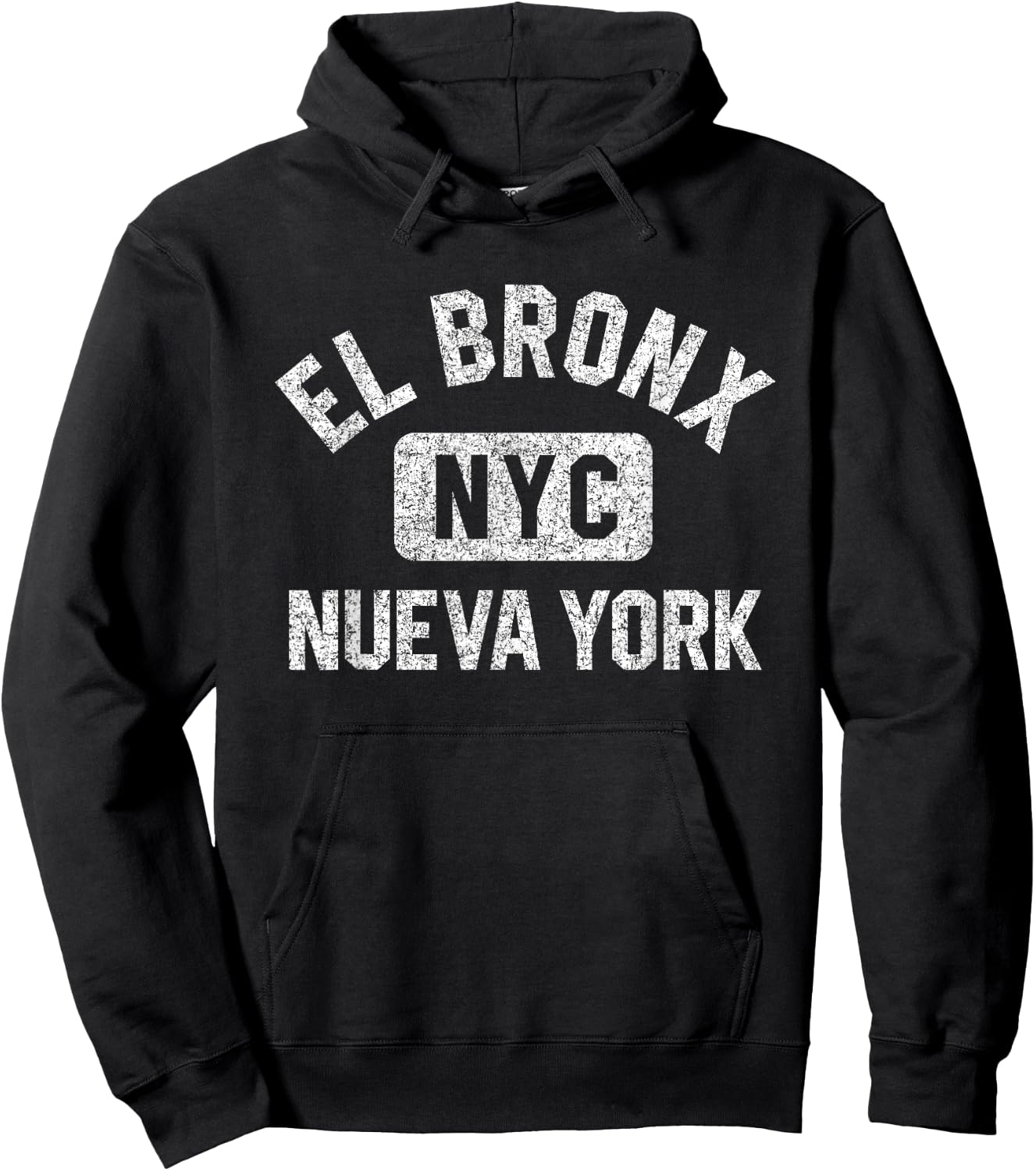 El Bronx Nueva York NYC Gym Style Distressed White Print Hoodie - Hoodie | Black