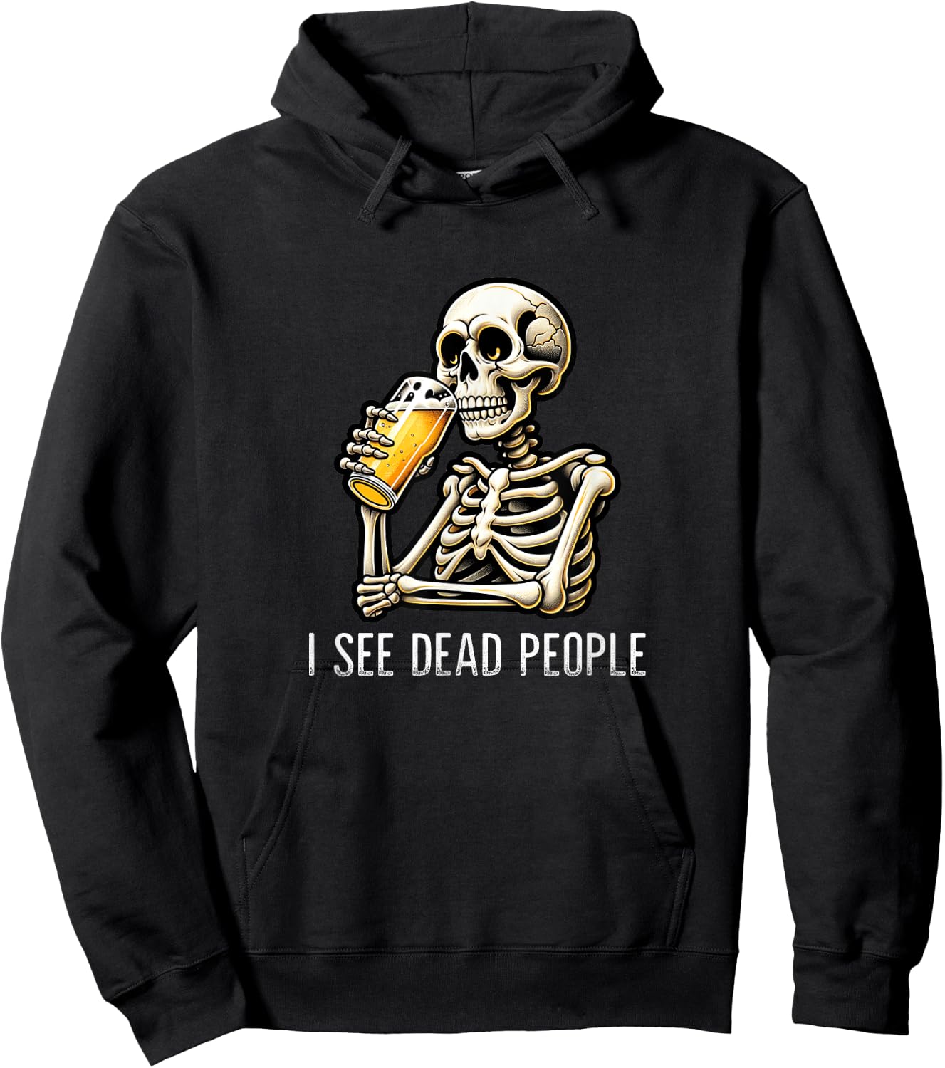 I See Dead People - Skeleton Drinking Beer - Vintage Style Hoodie - Hoodie | Black