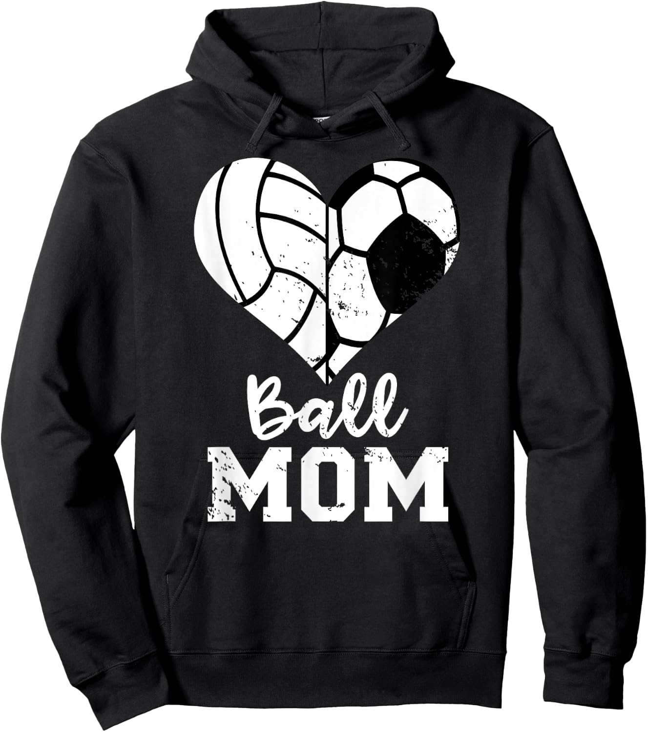 Ball Mom Heart Funny Soccer Volleyball Mom Hoodie - Hoodie | Black