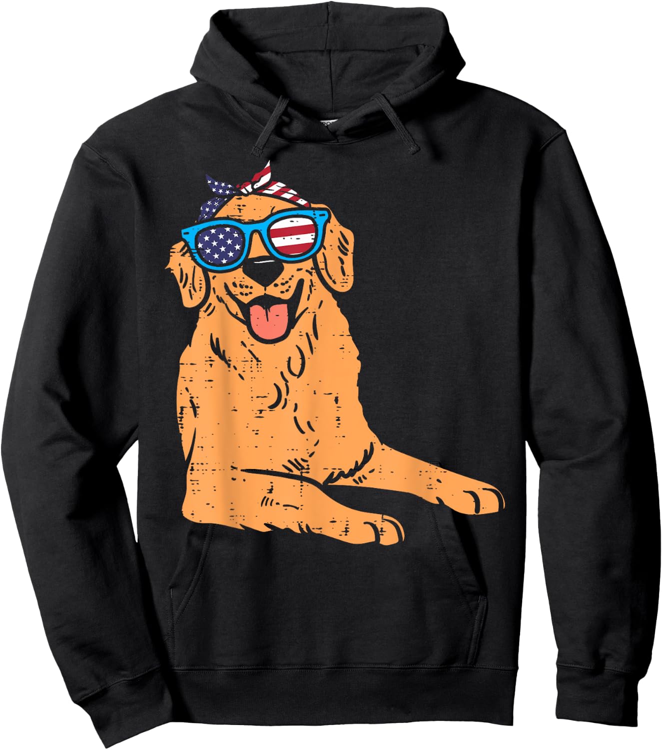 Bandana Golden Retriever American USA 4th Of July Fourth Dog Hoodie - Hoodie | Black