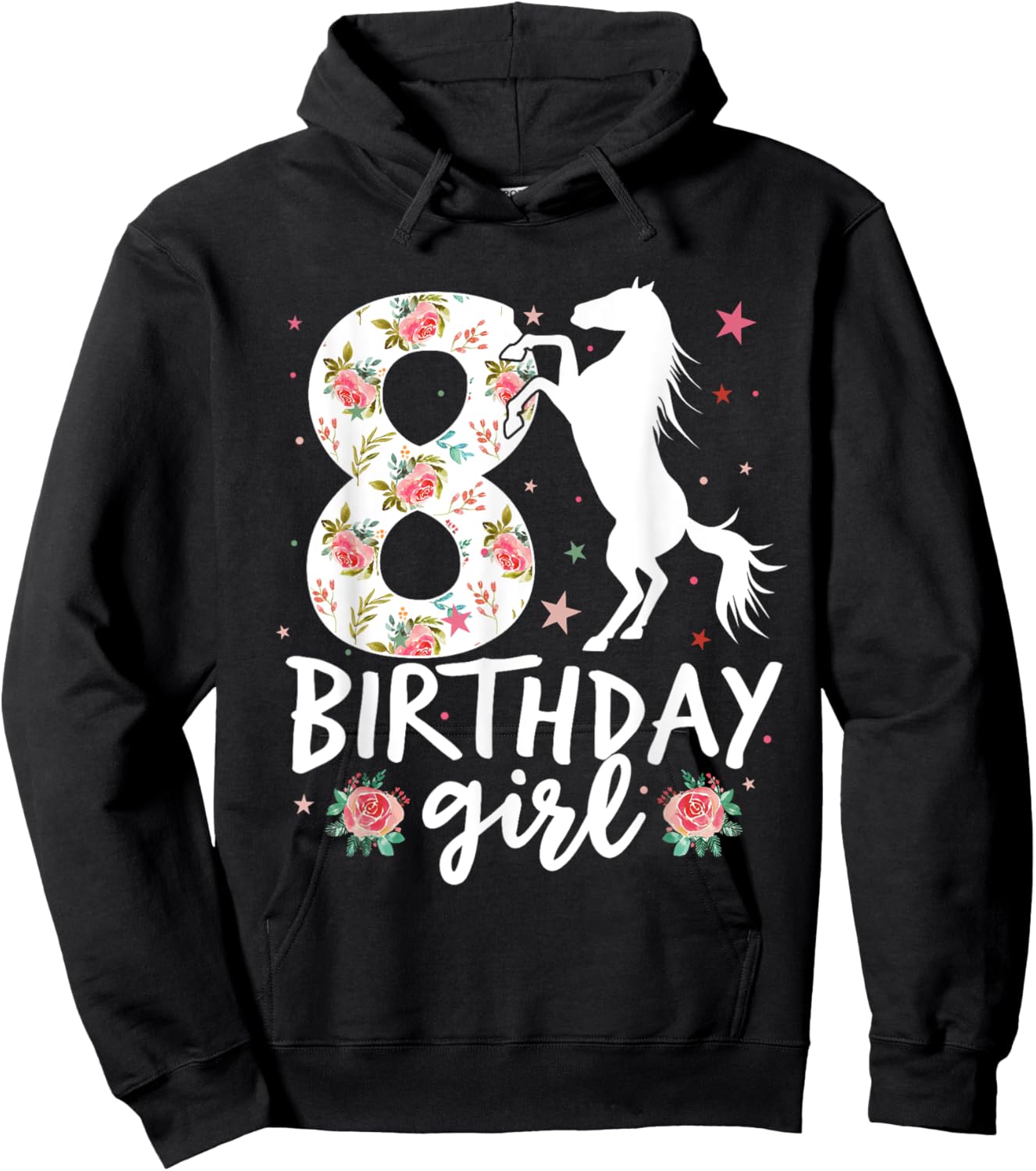 Floral Horse Birthday 8th Birthday 8 Years Old horse girl Hoodie - Hoodie | Black