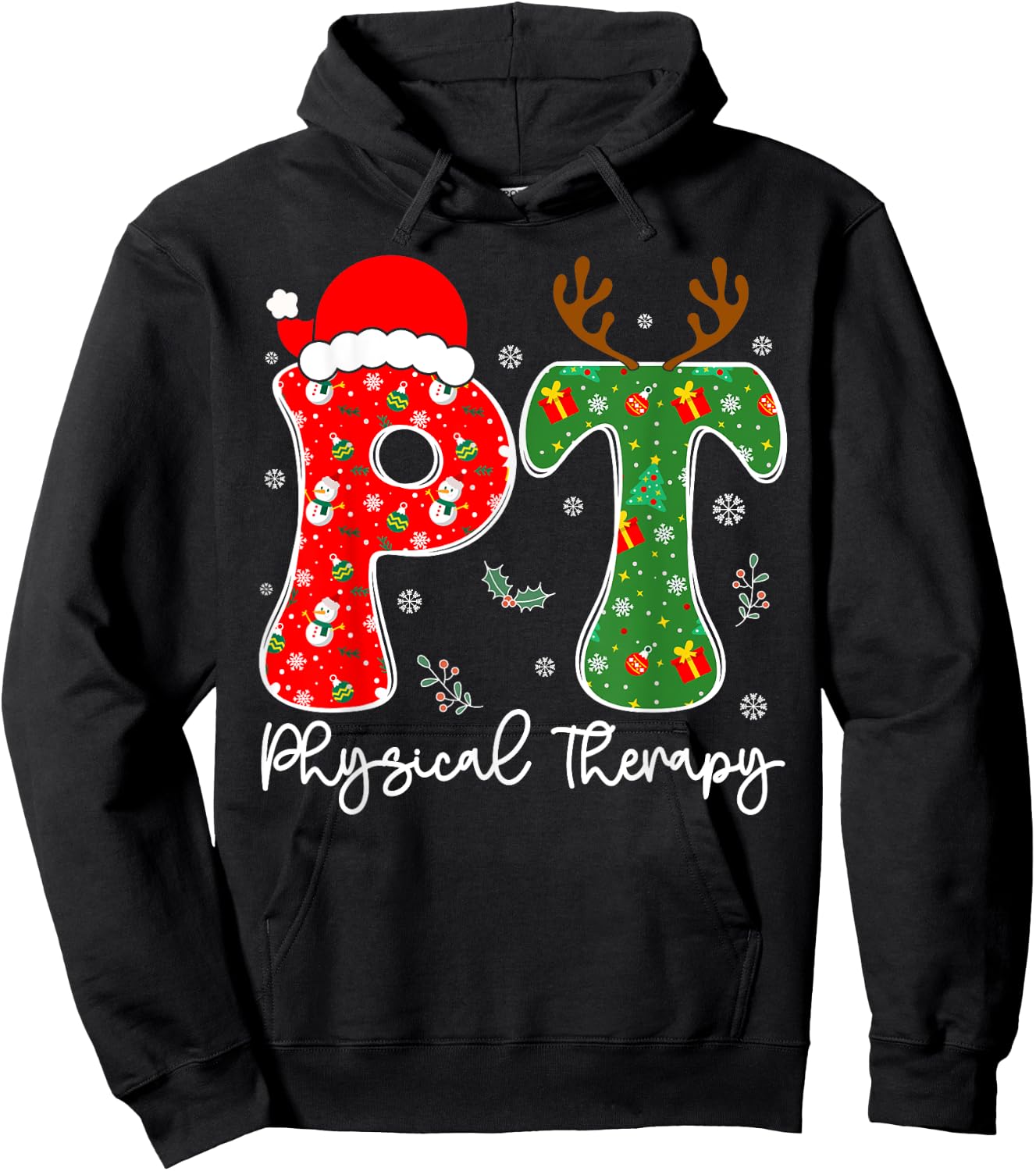 Funny Physical Therapy Christmas Santa Hat PT Therapist Xmas Hoodie - Hoodie | Black