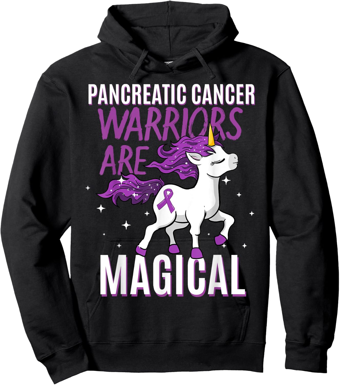 Pancreatic Cancer Warrior Magical Unicorn Purple Ribbon Gift Hoodie - Hoodie | Black