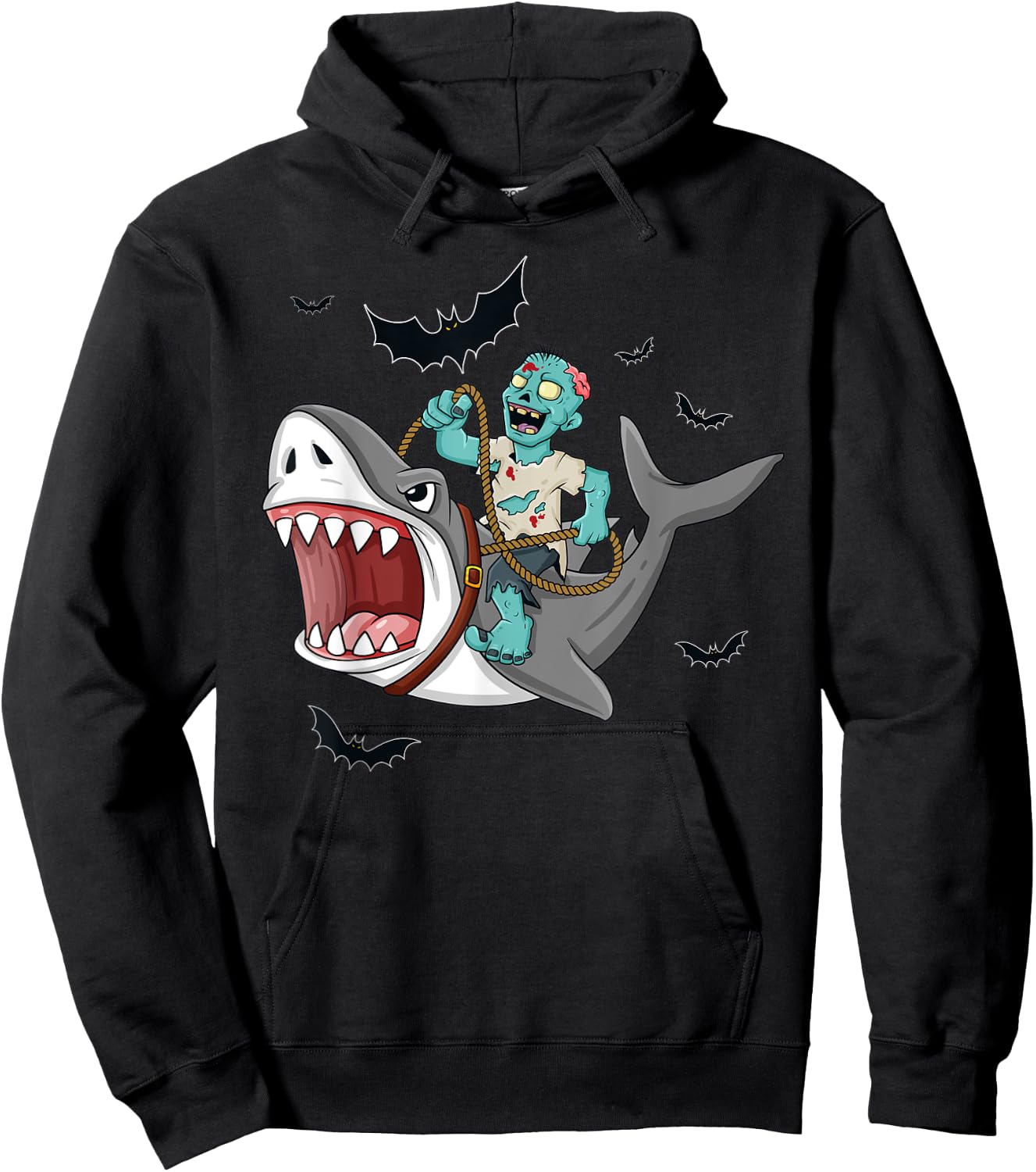 Halloween Zombie Riding Shark Funny Boys Girls Kids Hoodie - Hoodie | Black